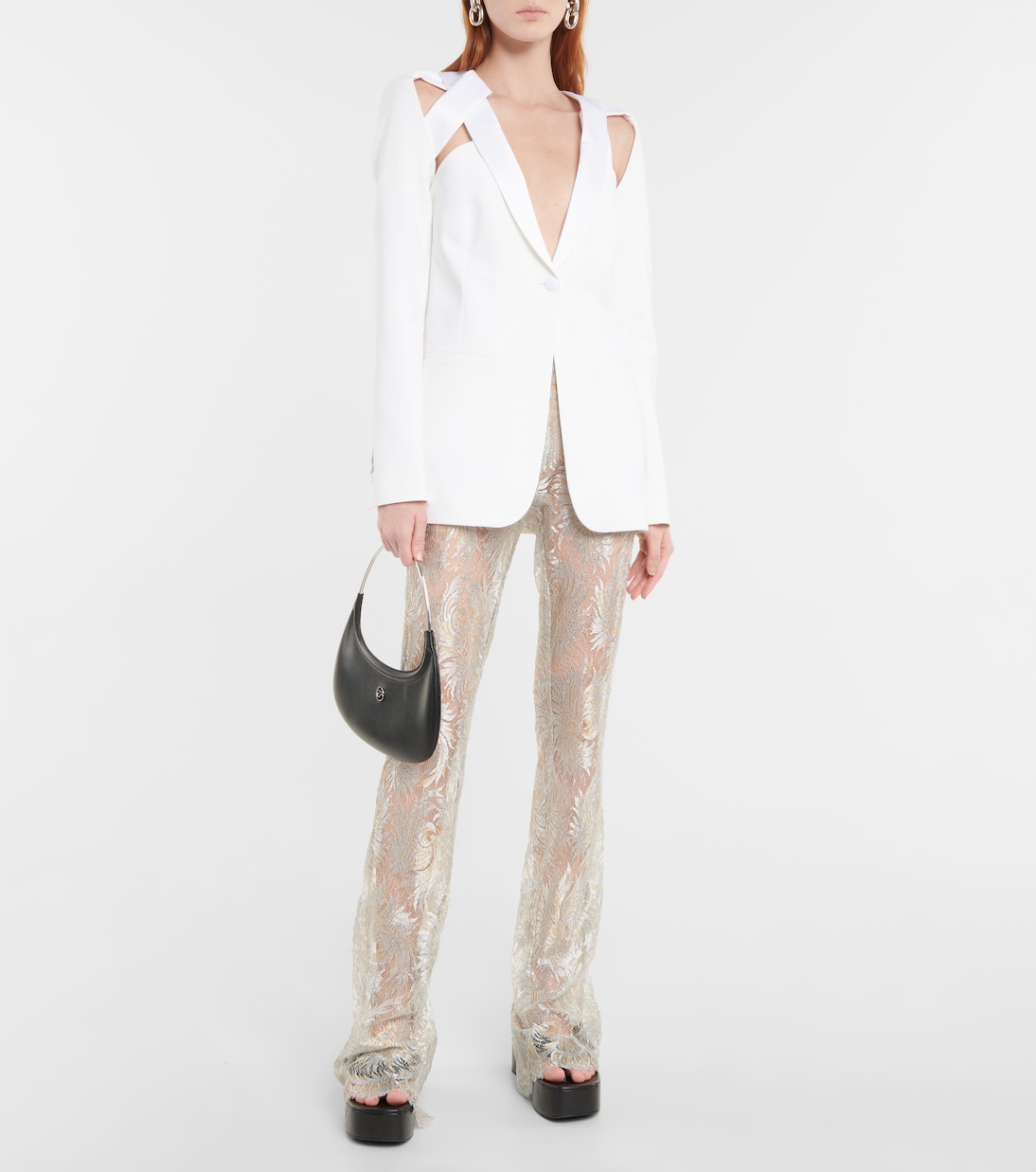 Pantalon évasé à taille basse en dentelle | Coperni