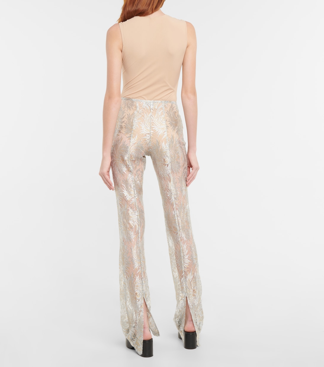 Pantalon évasé à taille basse en dentelle | Coperni