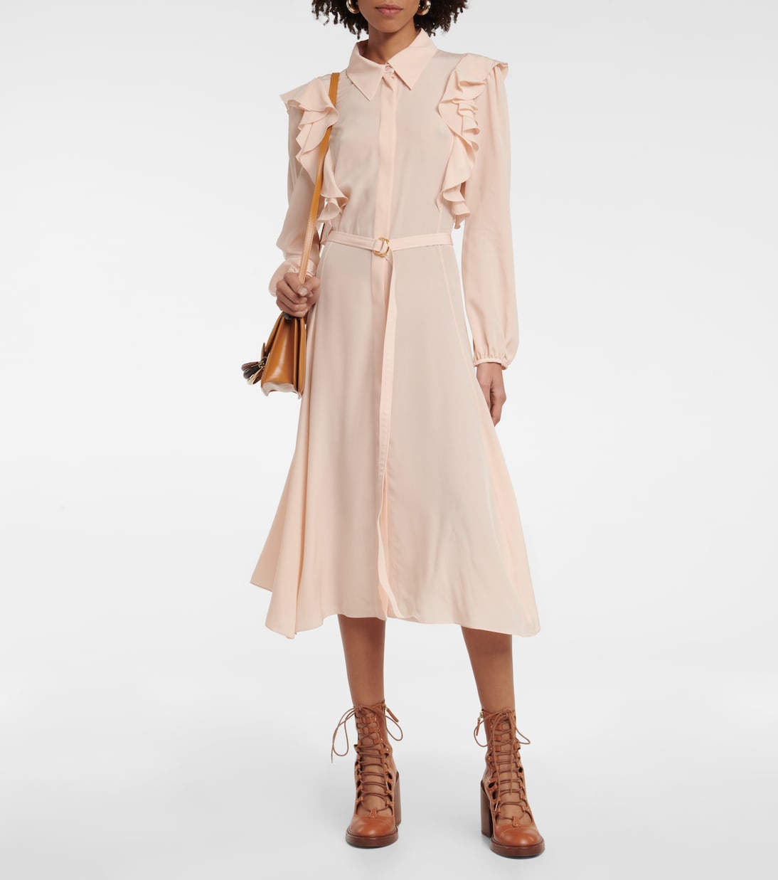 Ruffled silk shirt dress in pink Chloe Mytheresa