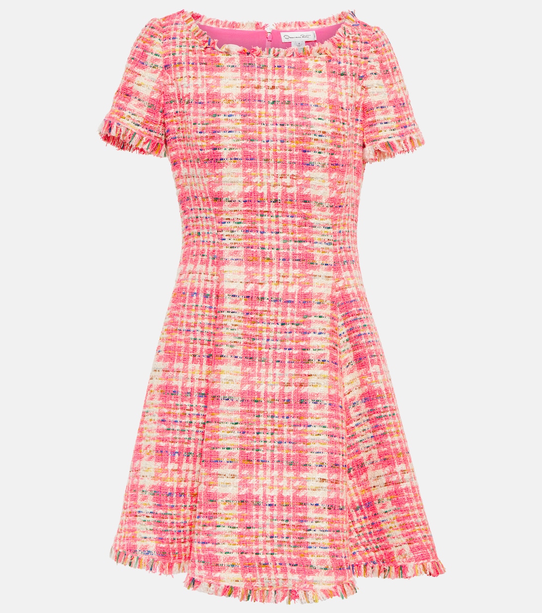 Fringed checked tweed minidress | Oscar de la Renta