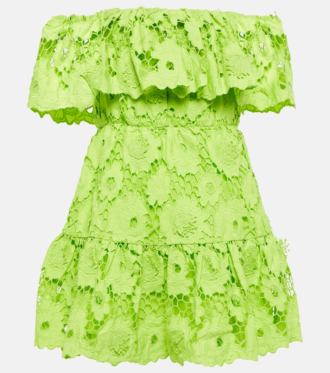 Off-shoulder cotton lace minidress | Self-Portrait