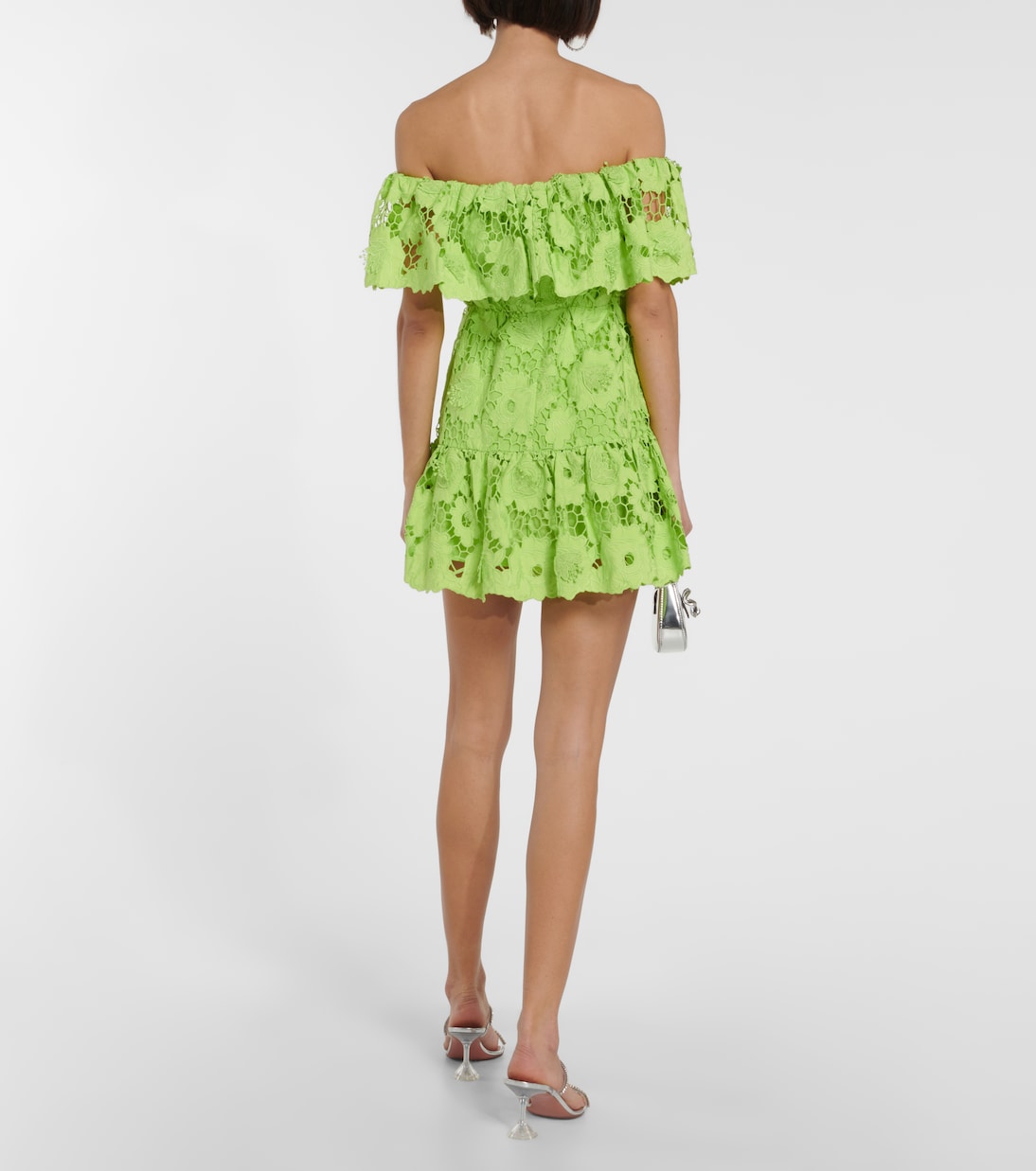 Off-shoulder cotton lace minidress | Self-Portrait