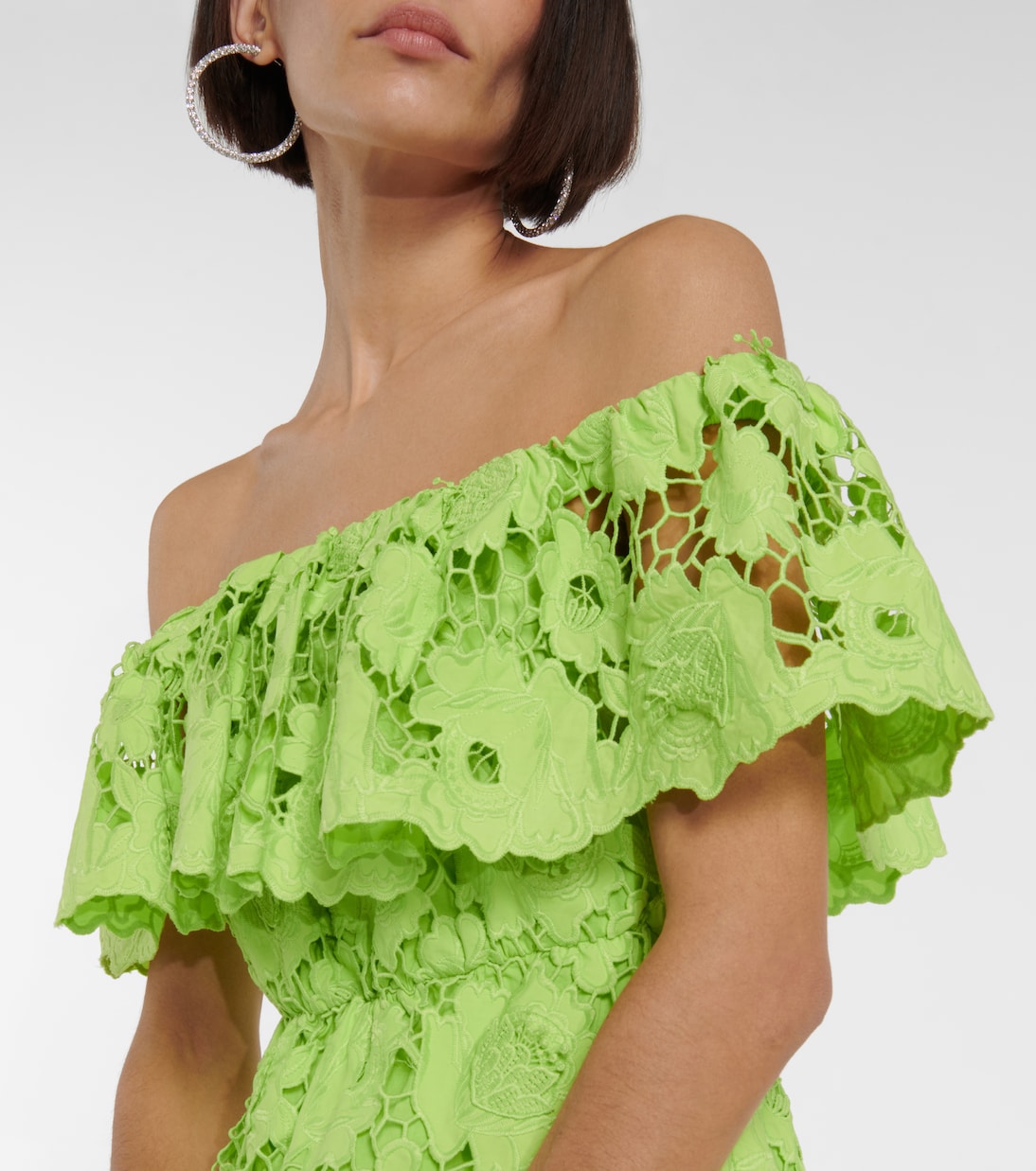 Off-shoulder cotton lace minidress | Self-Portrait
