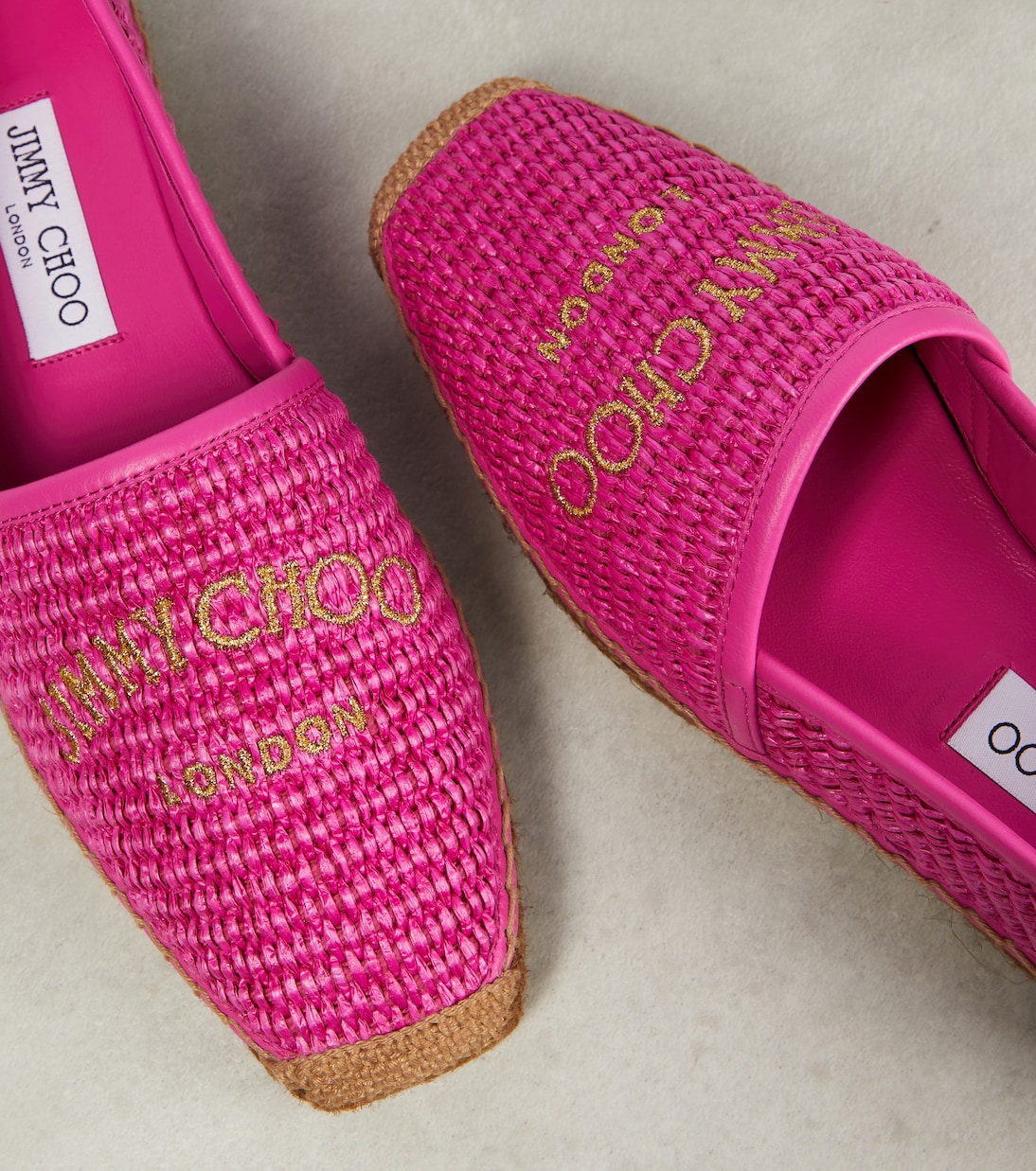 Brie Flat logo raffia espadrilles | Jimmy Choo