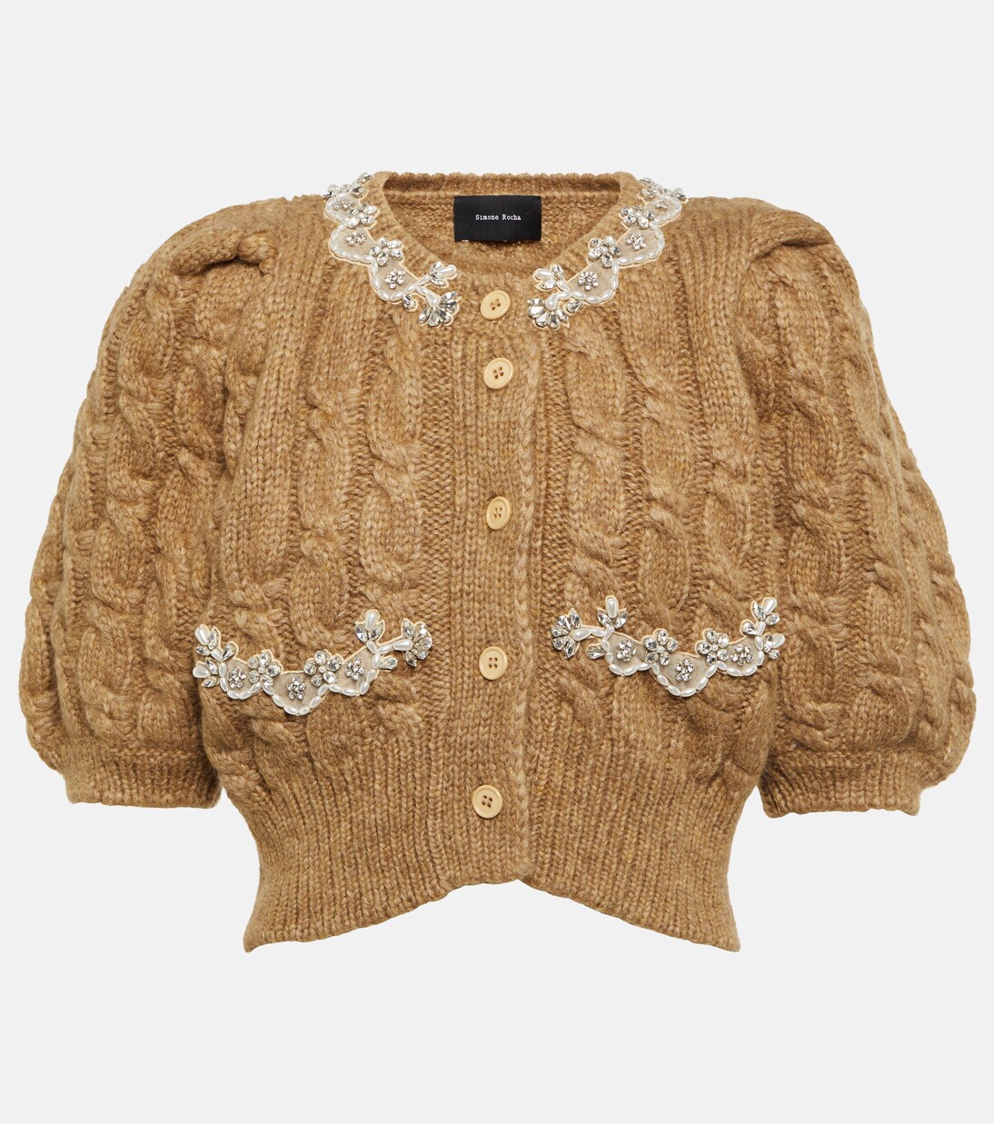 Cable-knit alpaca-blend cardigan in brown - Simone Rocha | Mytheresa 