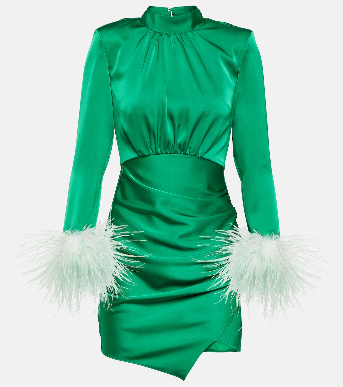 Feather-trimmed cutout satin minidress | Self-Portrait