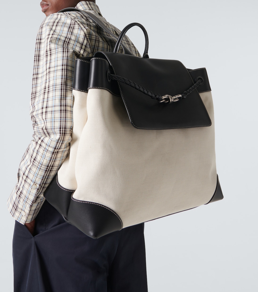 Andiamo Large canvas and leather backpack | Bottega Veneta