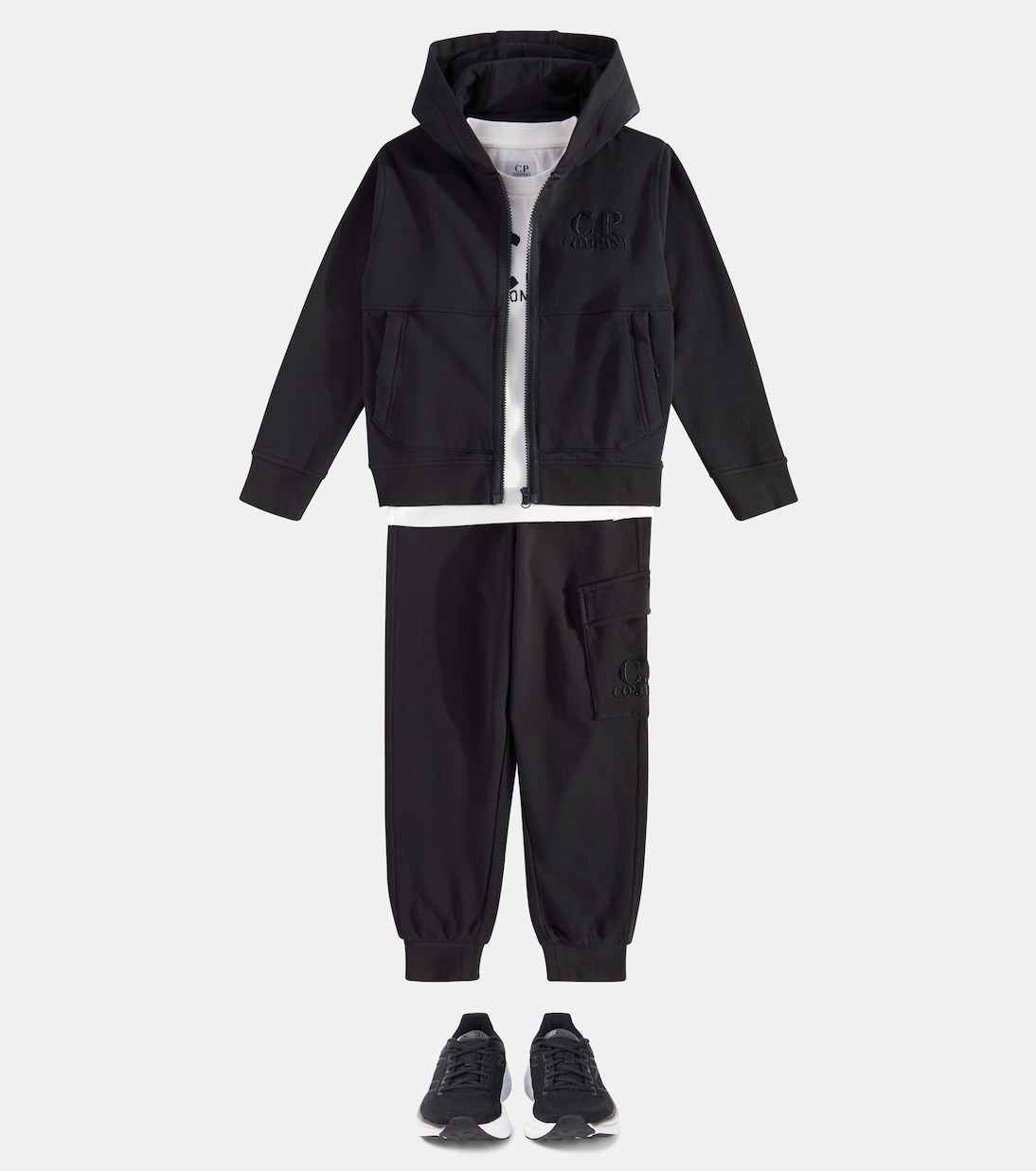 Cotton sweatpants and hoodie set in black C P Company Kids Mytheresa