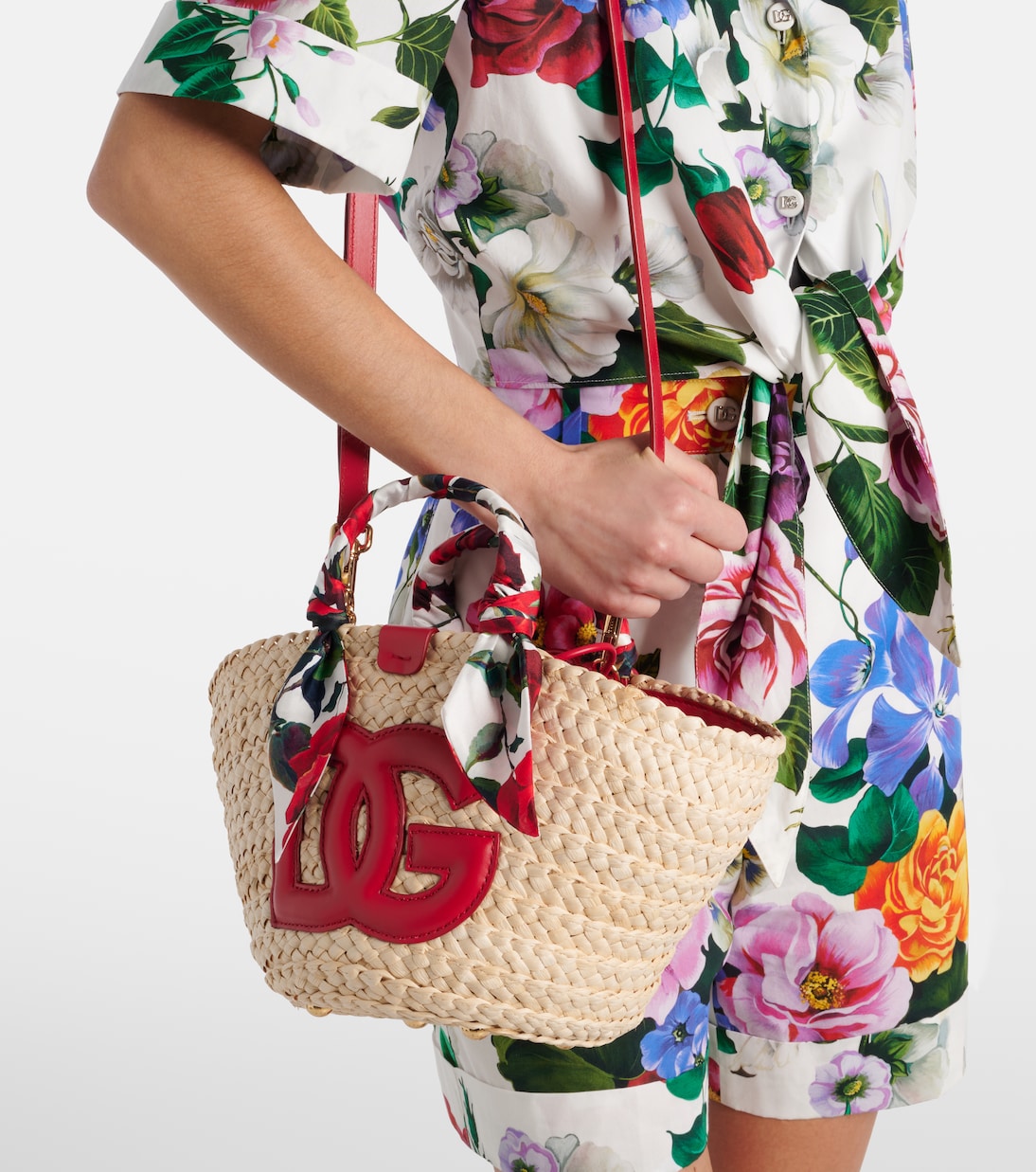 Borsa Kendra Small in paglia con pelle | Dolce&Gabbana