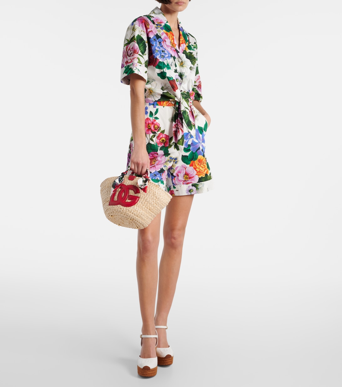Borsa Kendra Small in paglia con pelle | Dolce&Gabbana