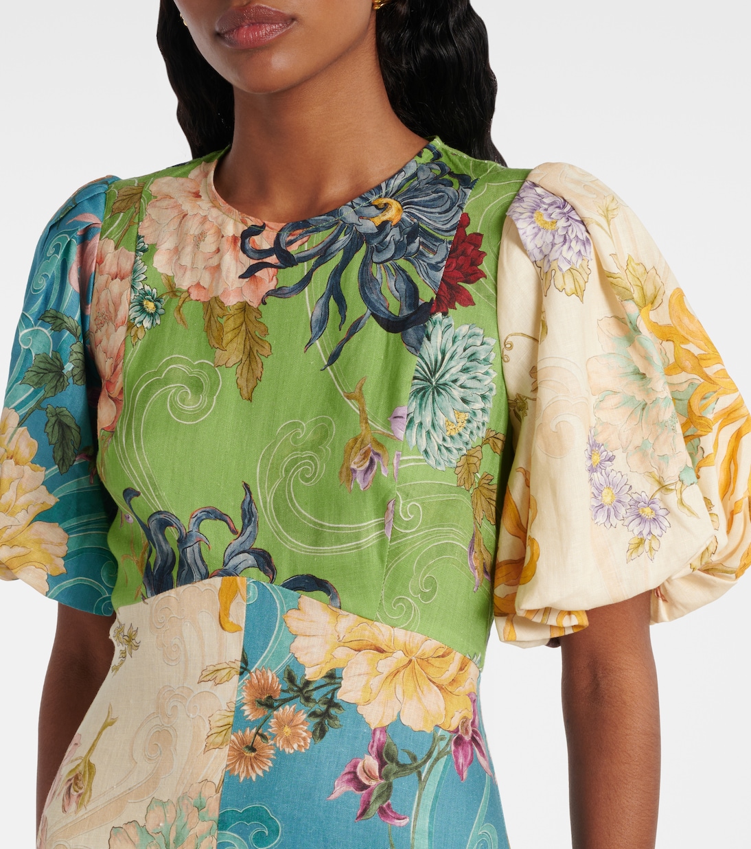 Avery floral linen midi dres | Alémais