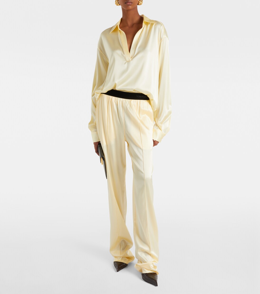 Pantalones rectos de satén en mezcla de seda | Tom Ford