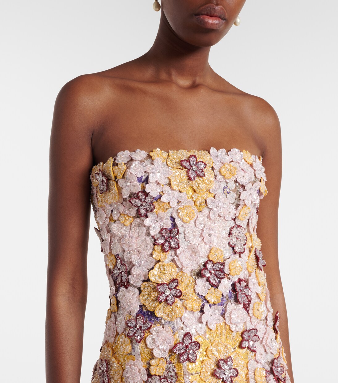 Theia floral-appliqué sequined tulle gown | Costarellos