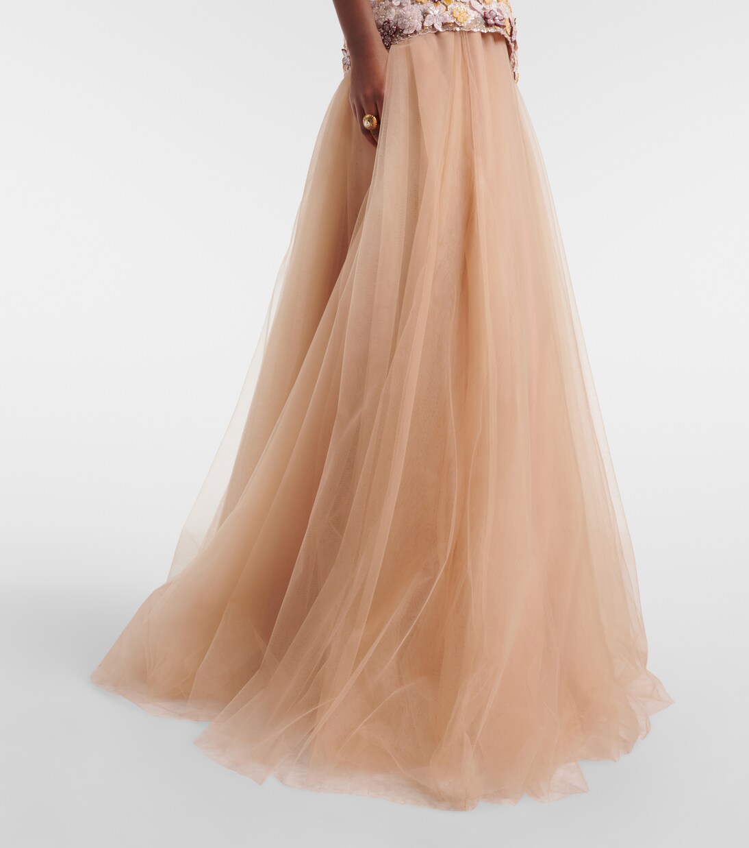 Theia floral-appliqué sequined tulle gown | Costarellos