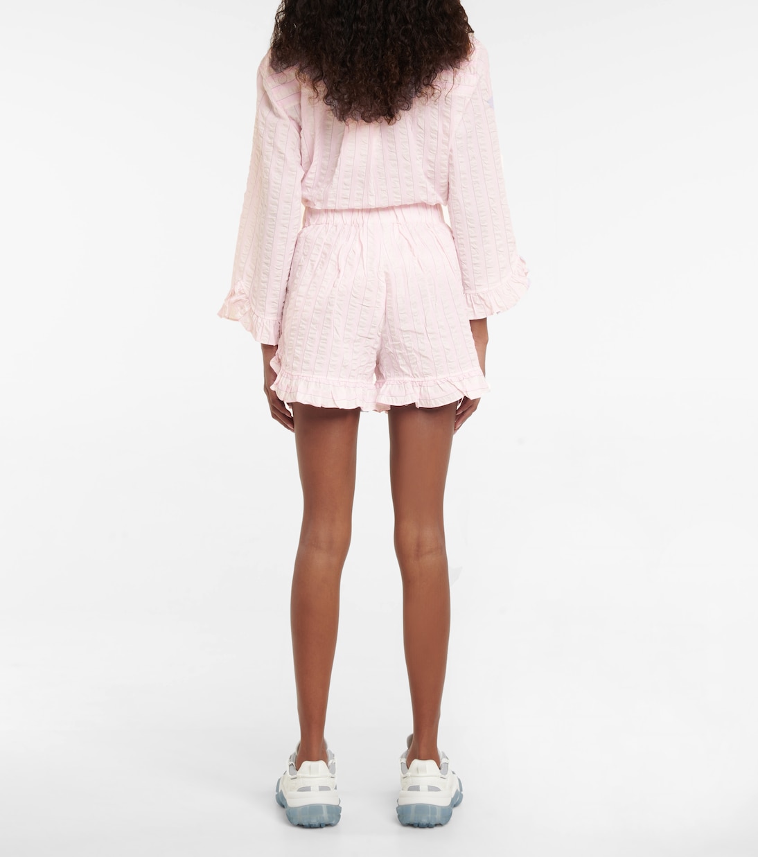 Shorts in seersucker a righe | Ganni
