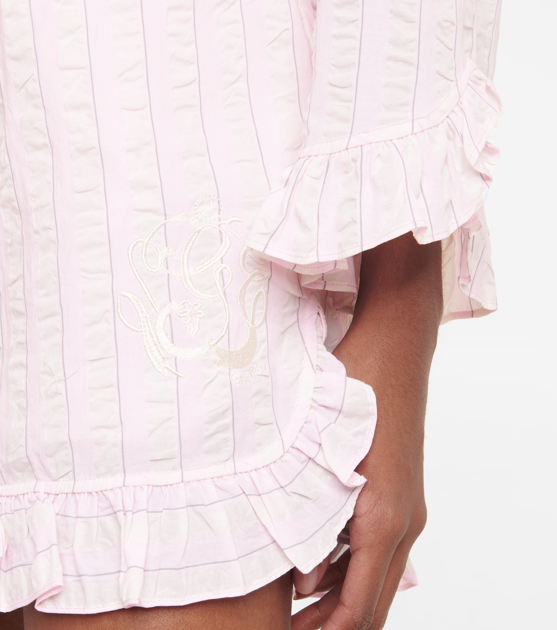 Shorts in seersucker a righe | Ganni
