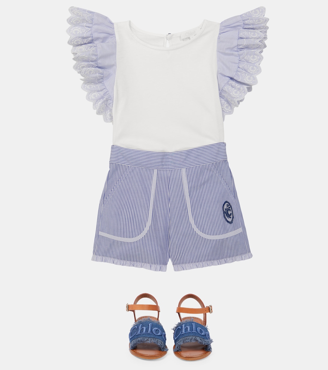 Leather-trimmed denim sandals | Chloé Kids