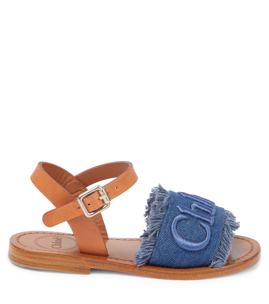 Leather-trimmed denim sandals | Chloé Kids