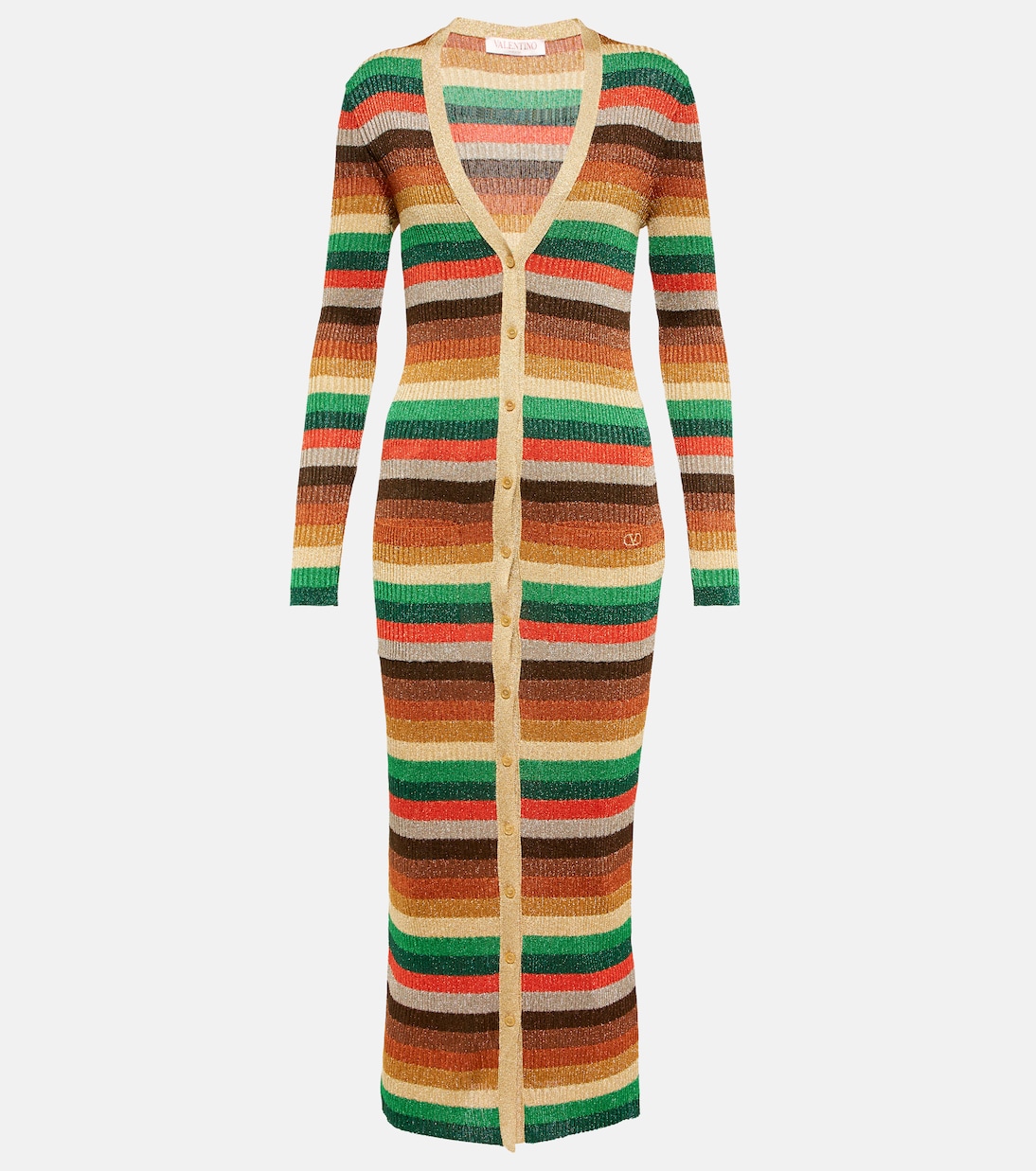 Lurex® striped V-neck midi dress | Valentino