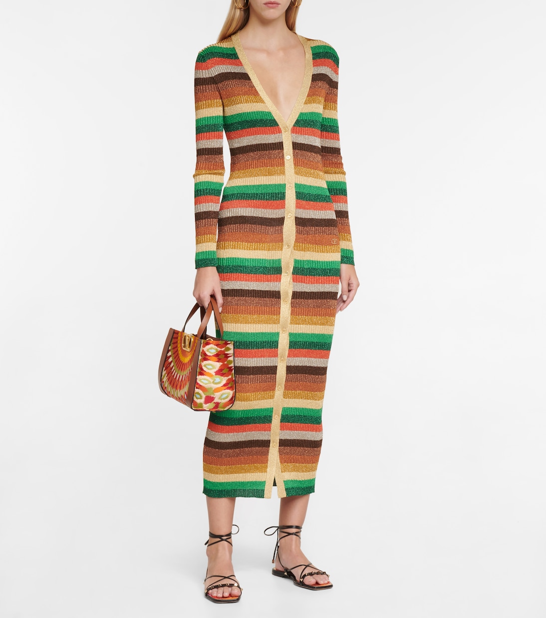 Lurex® striped V-neck midi dress | Valentino