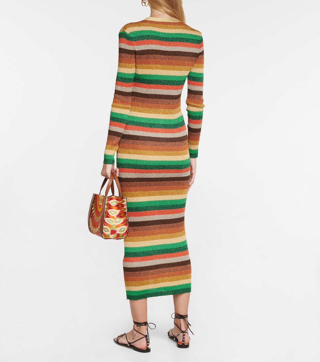 Lurex® striped V-neck midi dress | Valentino