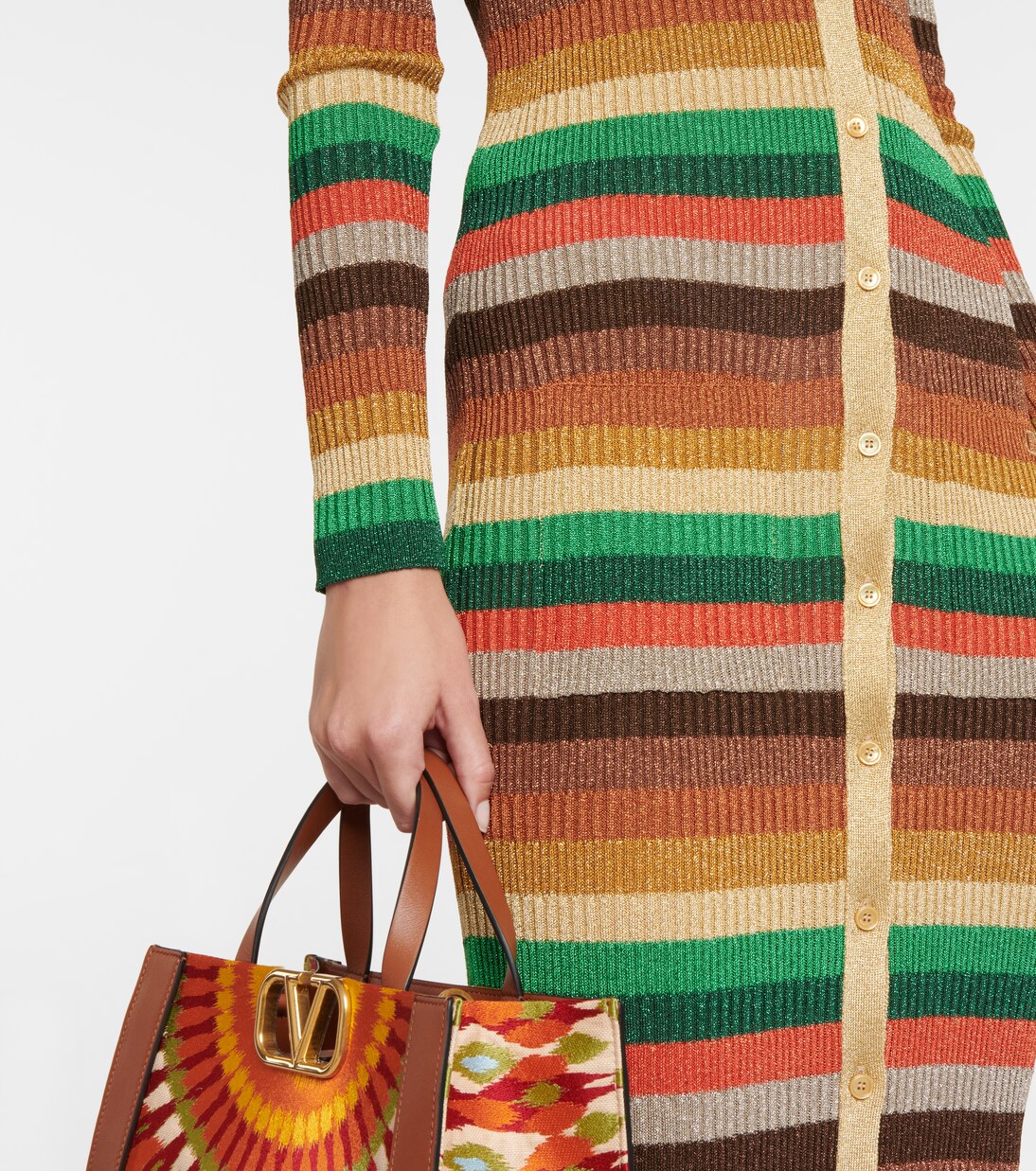 Lurex® striped V-neck midi dress | Valentino