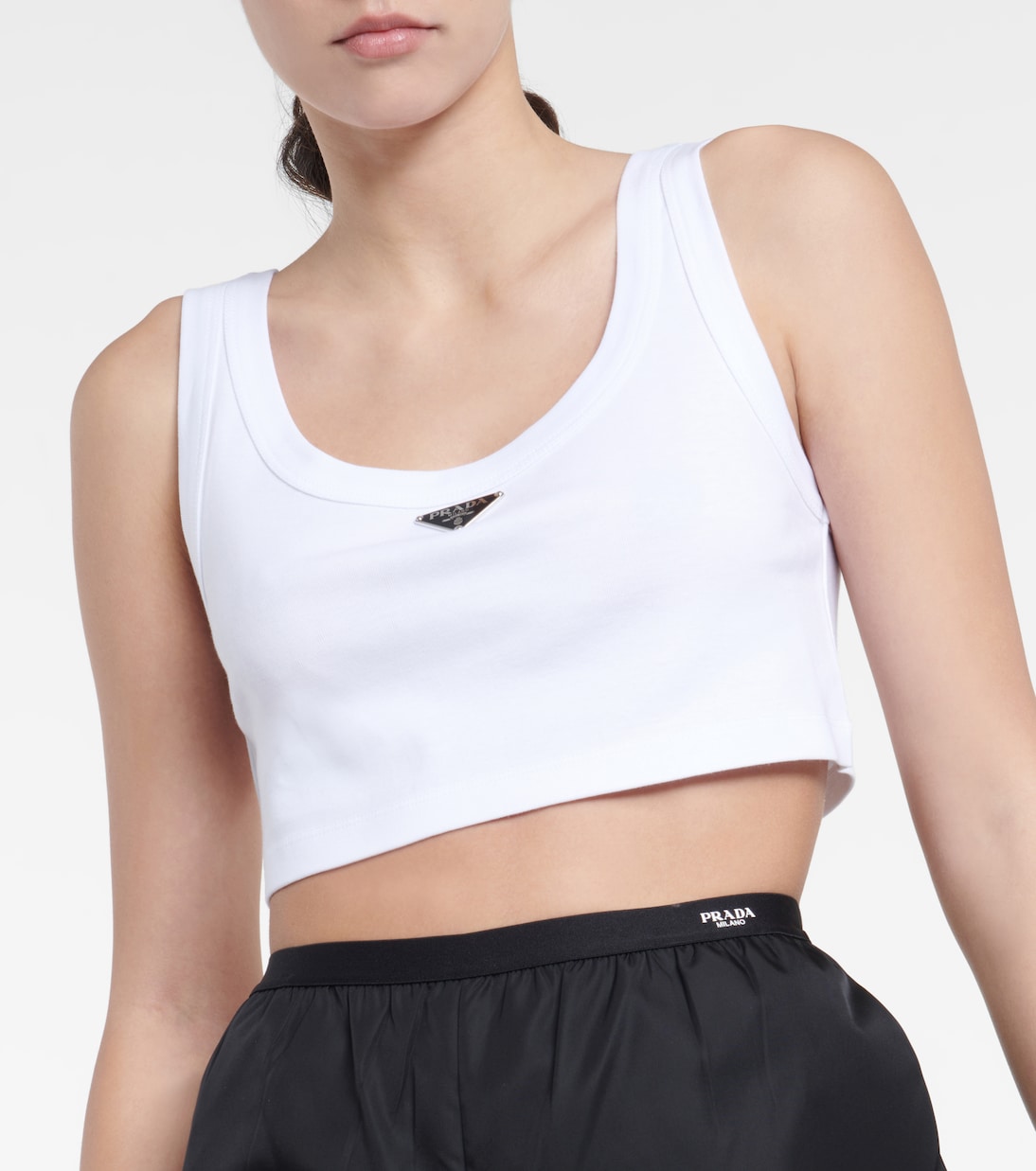 Logo cotton jersey crop top | Prada