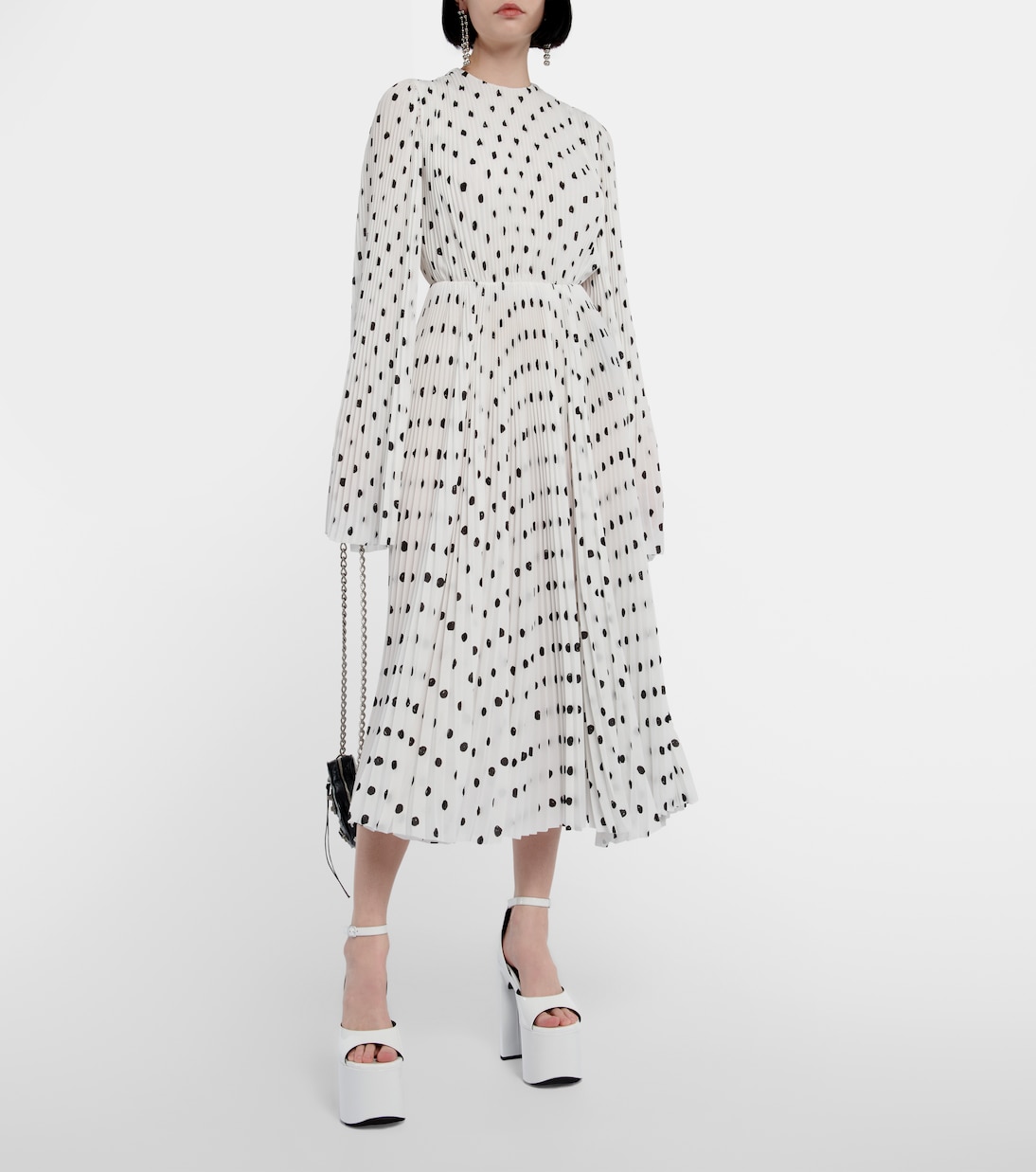 Abito midi in crêpe plisé a pois | Balenciaga