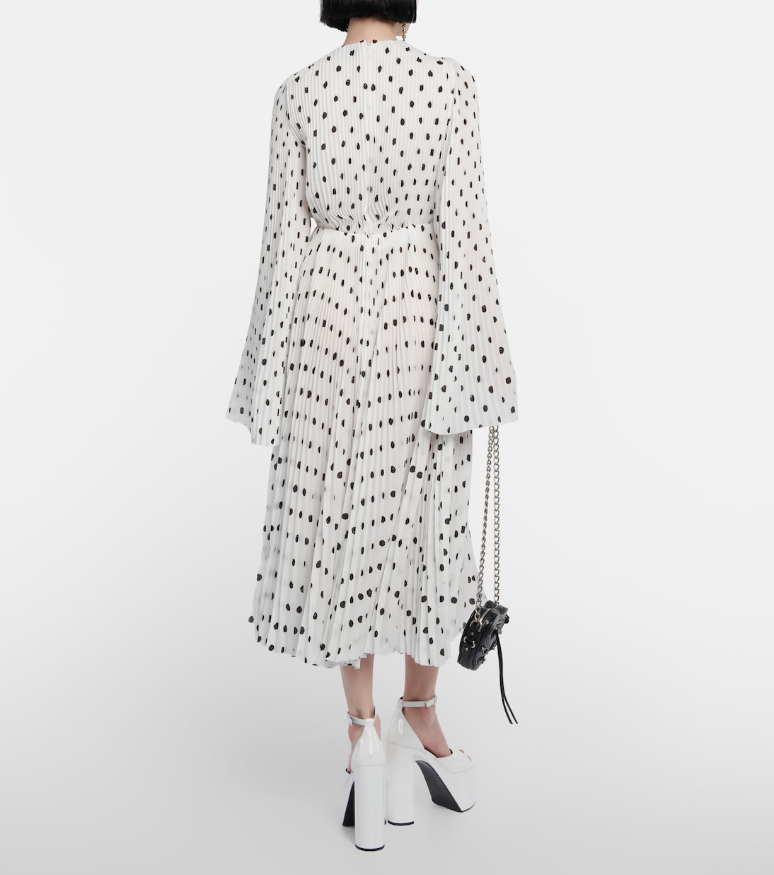 Polka dot pleated crepe midi dress in white Balenciaga Mytheresa