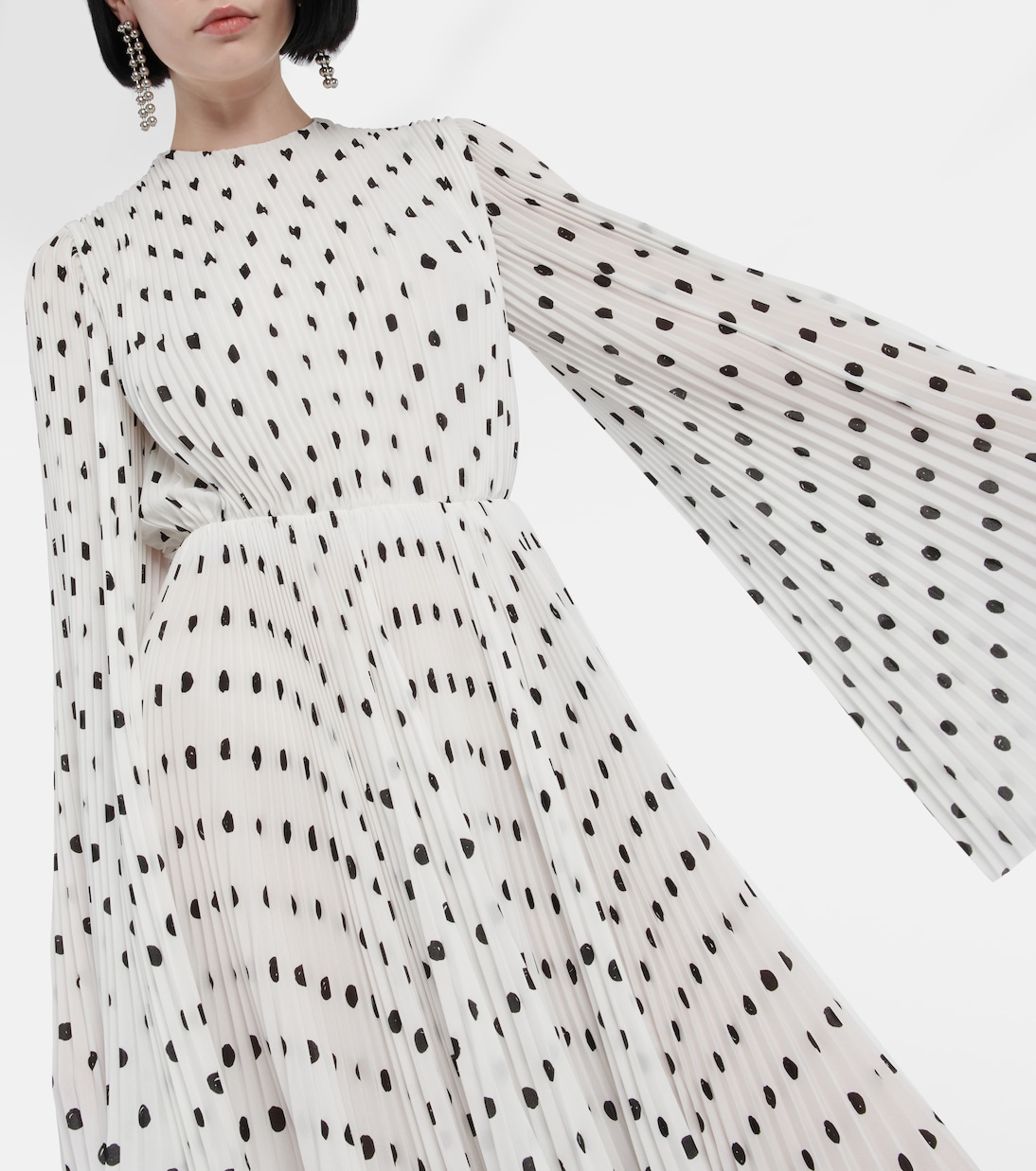 Abito midi in crêpe plisé a pois | Balenciaga