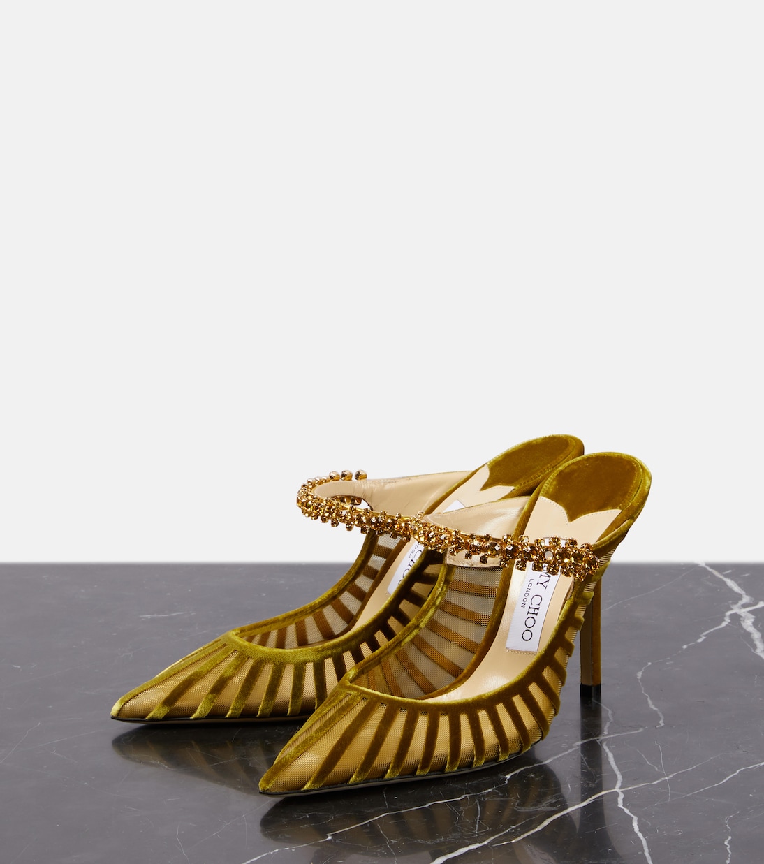 Bing 100 embellished velvet and mesh mules | Jimmy Choo