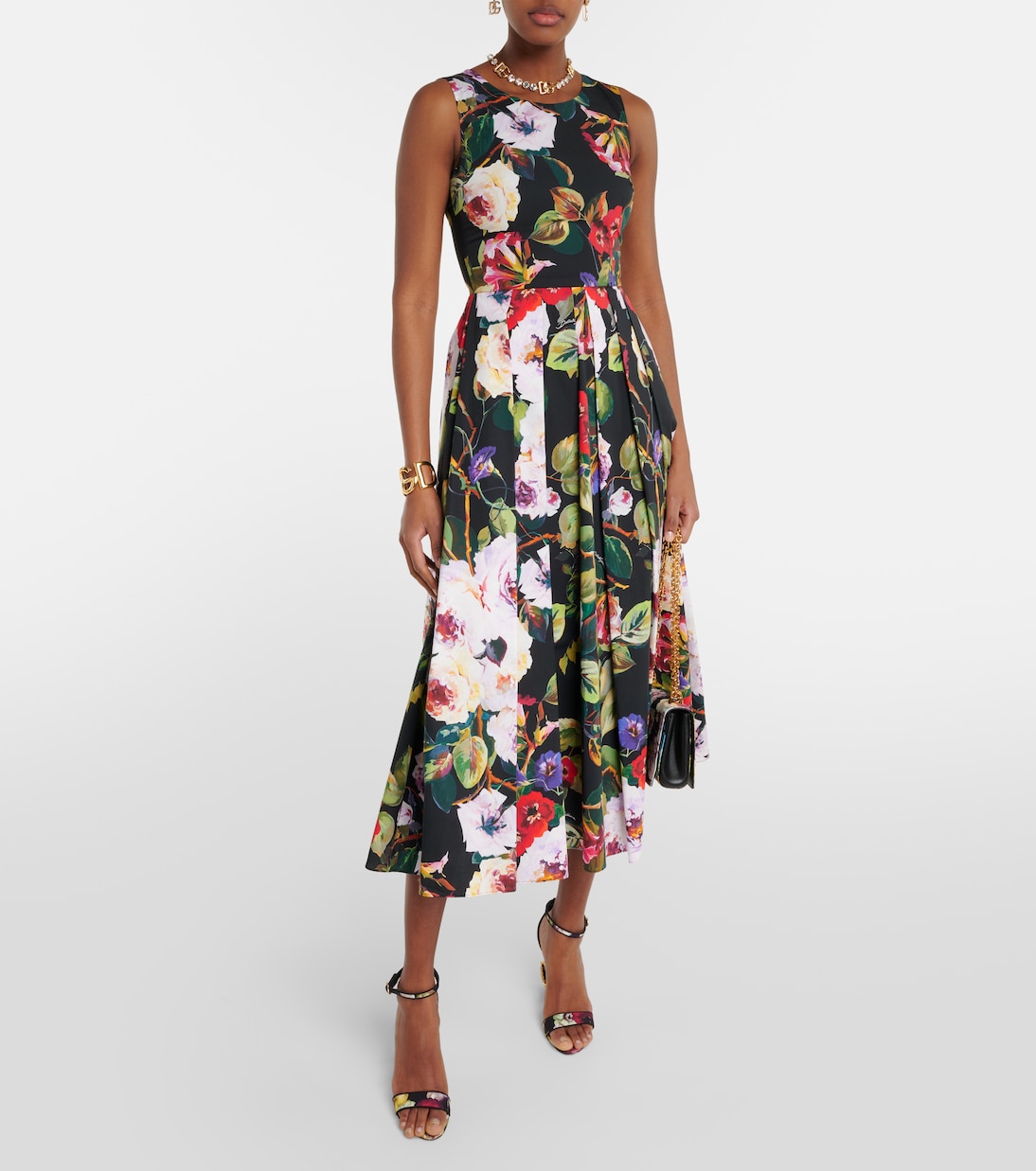Vestido midi de algodón floral | Dolce&Gabbana