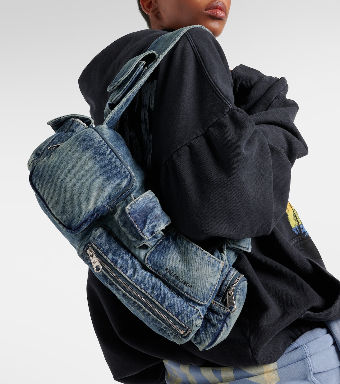 Borsa a spalla Superbusy Small in denim | Balenciaga