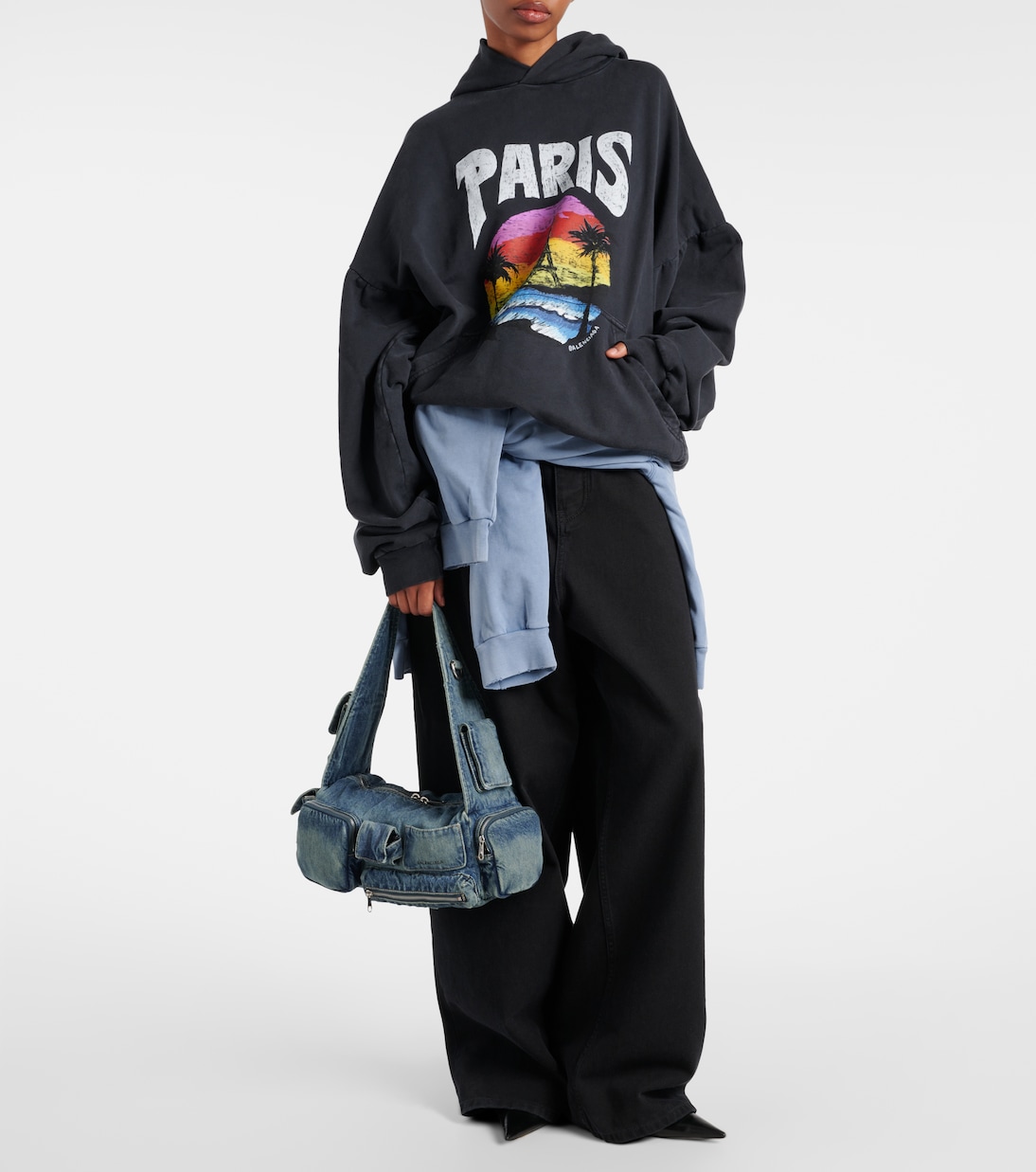 Borsa a spalla Superbusy Small in denim | Balenciaga