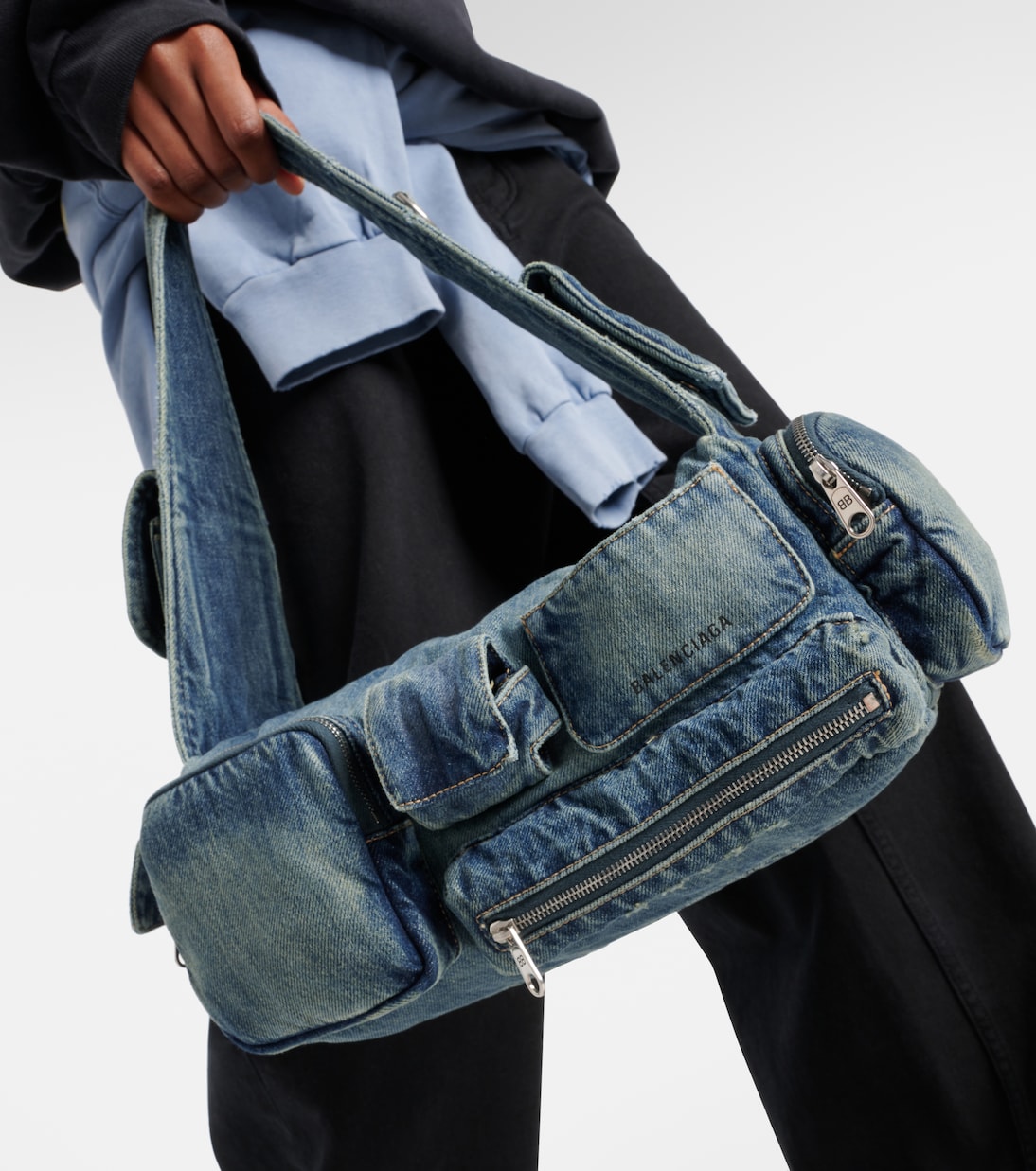 Borsa a spalla Superbusy Small in denim | Balenciaga