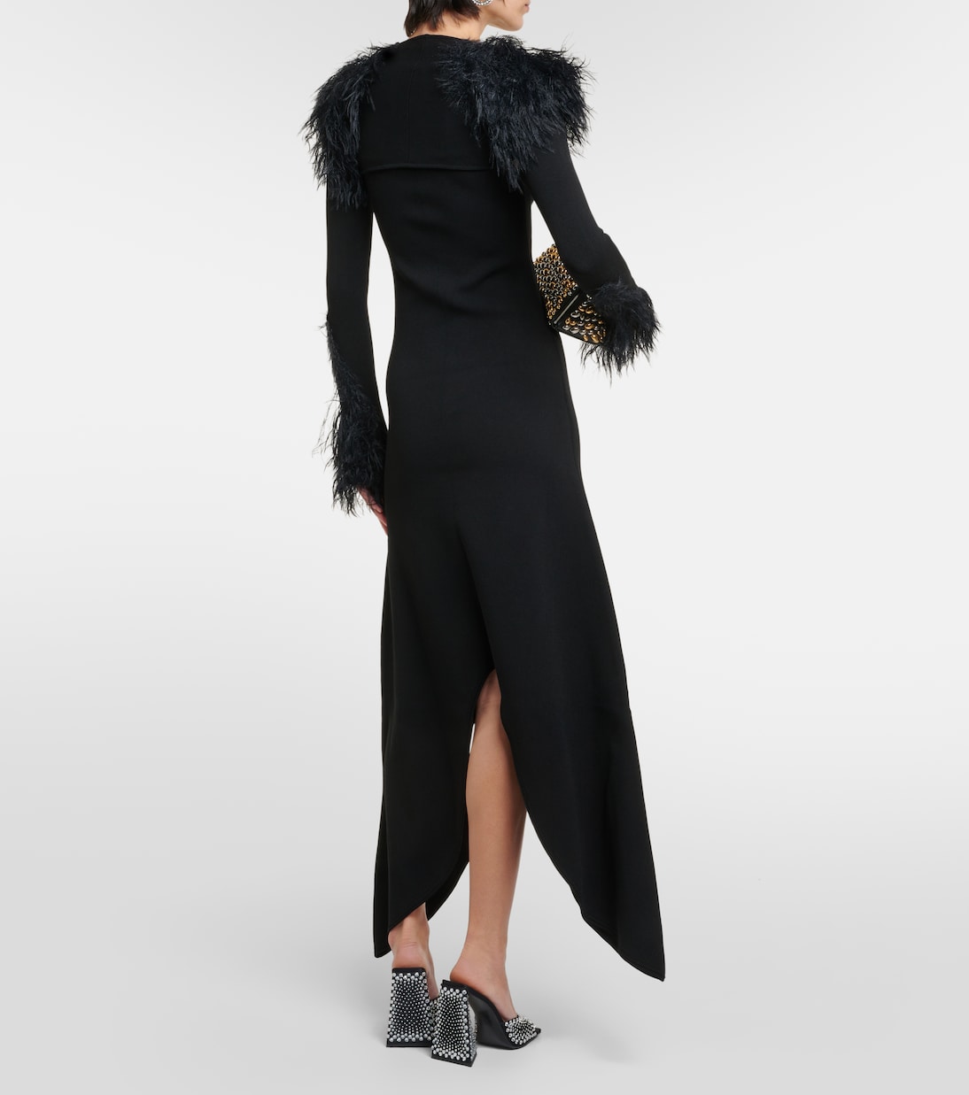 Vestido largo de jersey con plumas | The Attico