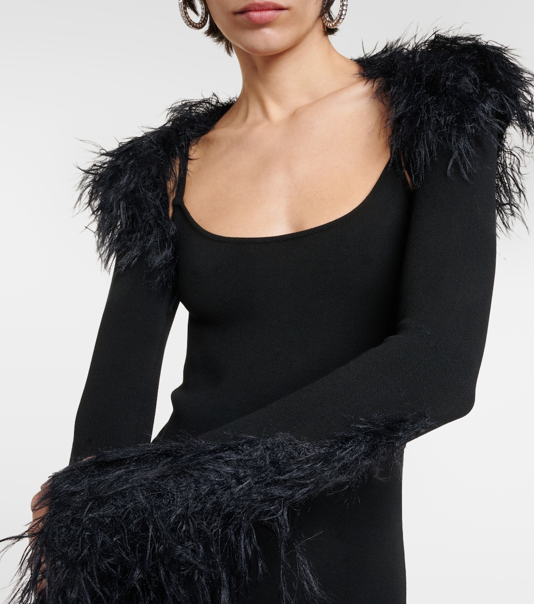 Vestido largo de jersey con plumas | The Attico