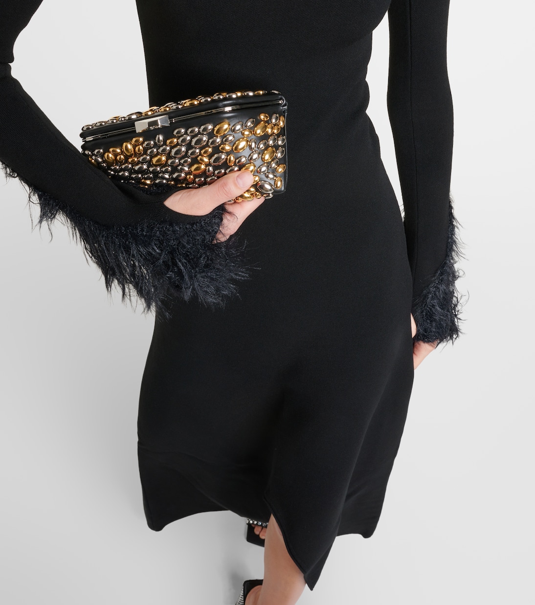 Vestido largo de jersey con plumas | The Attico