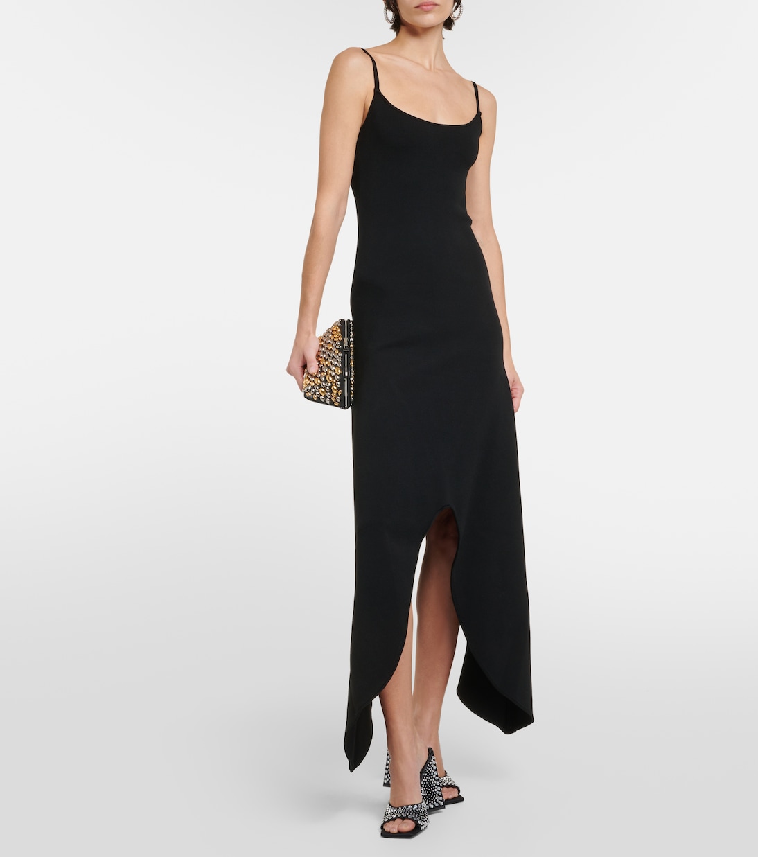 Vestido largo de jersey con plumas | The Attico
