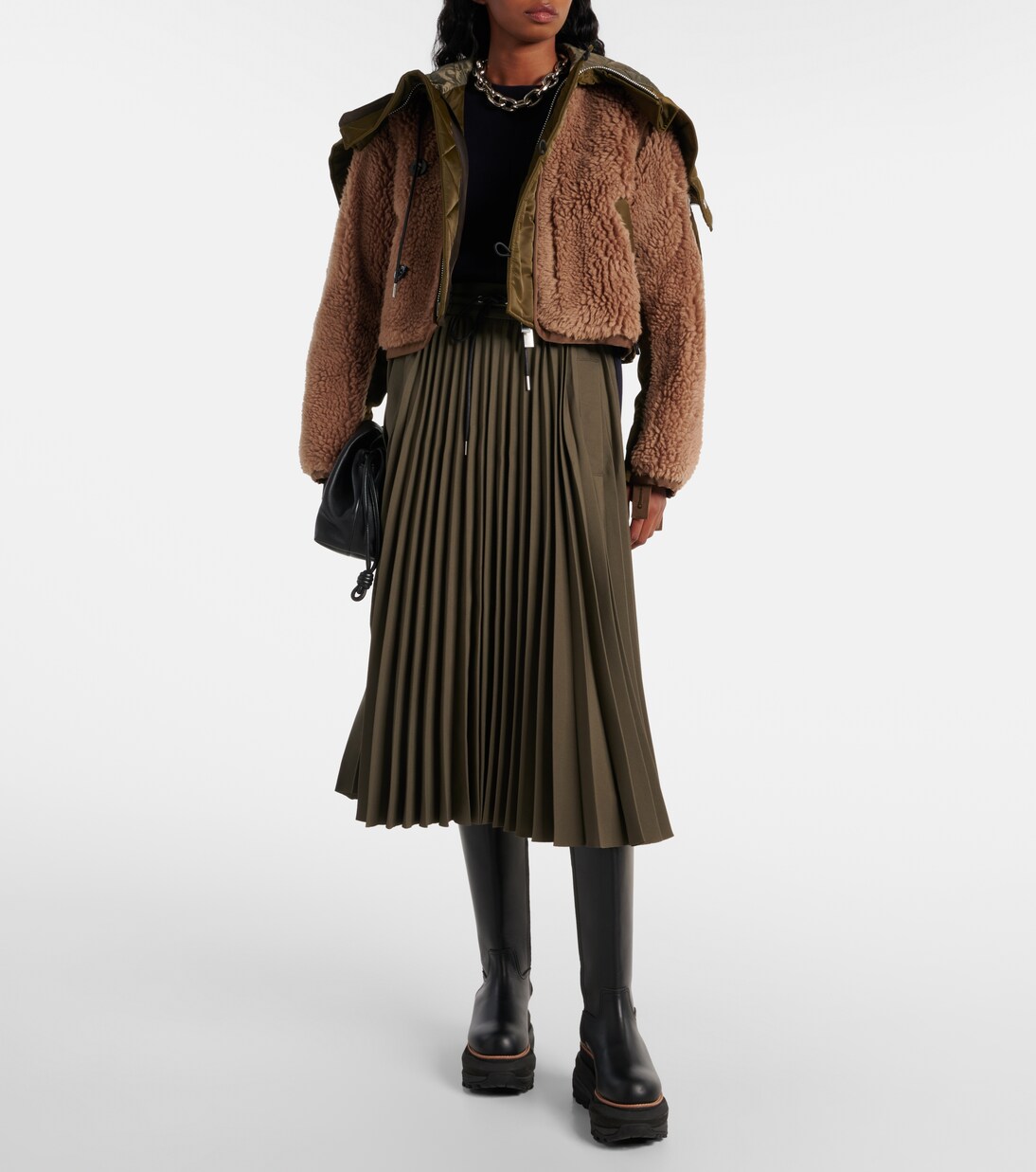 Pleated jersey midi skirt in green - Sacai | Mytheresa