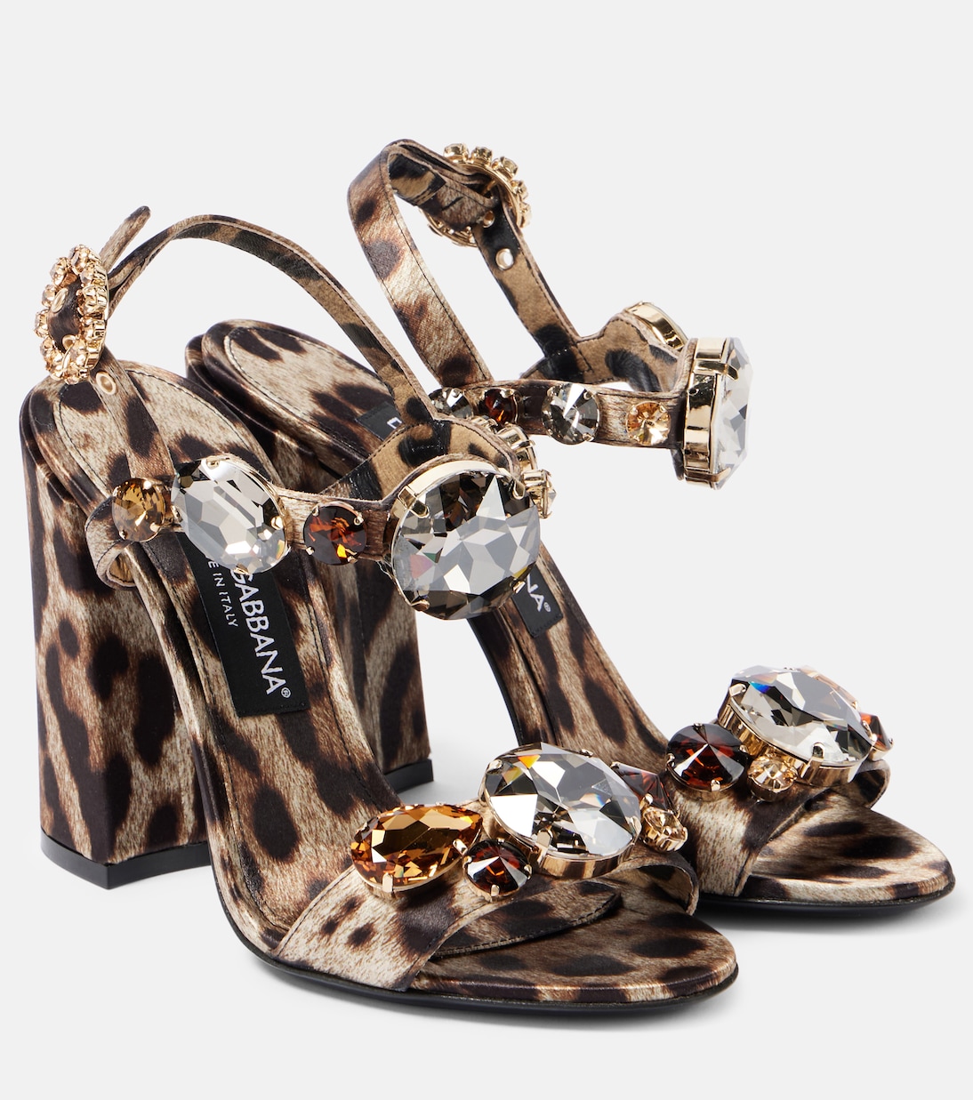 Sandales Keira 105 en satin à motif léopard | Dolce&Gabbana