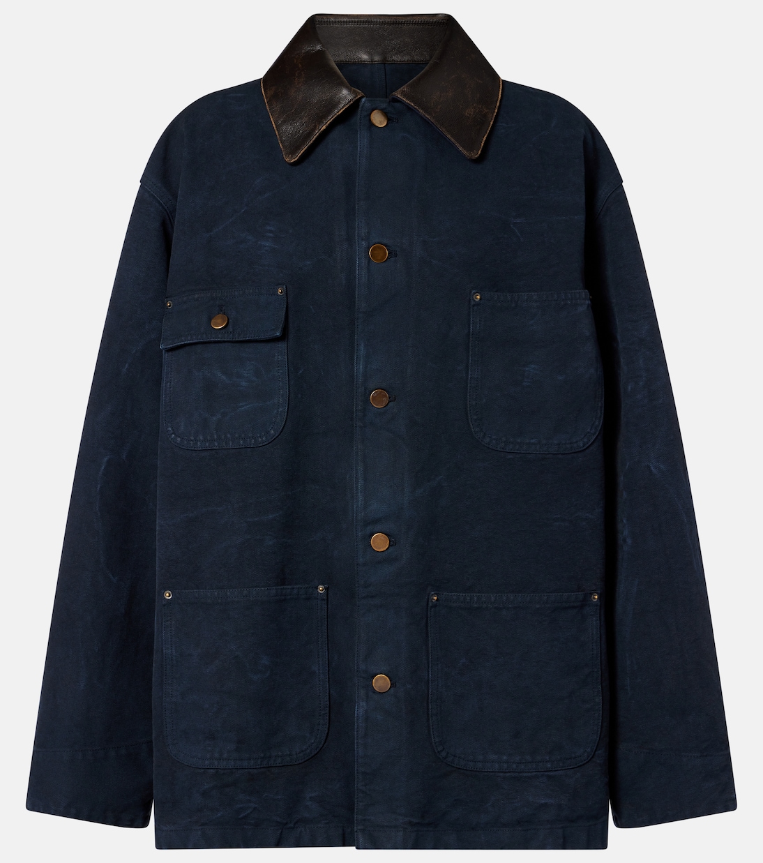 Oversize-Jacke aus Baumwolle mit Leder | Prada