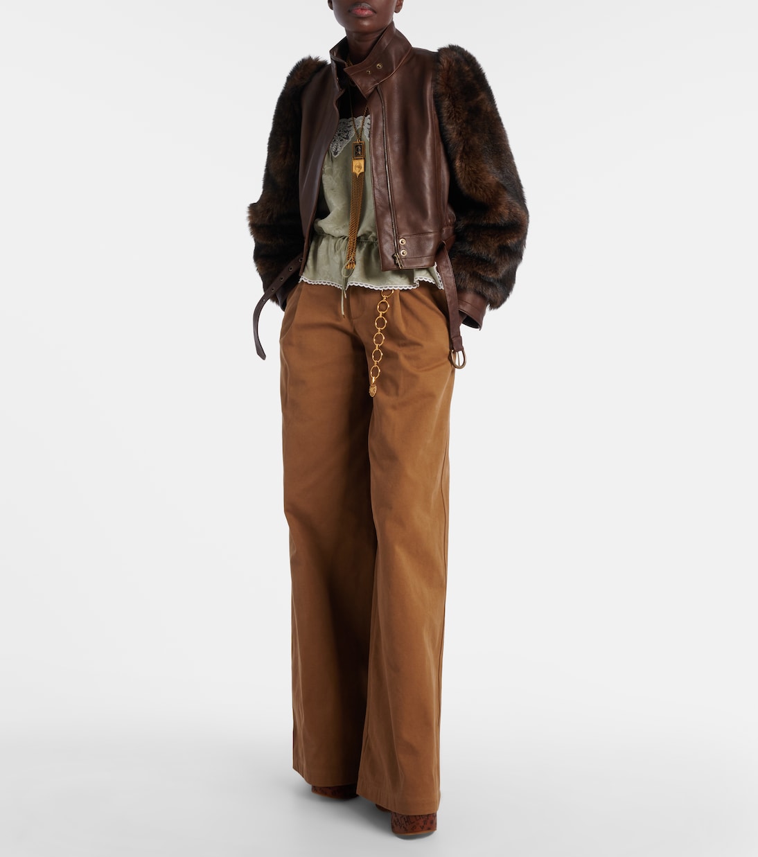 Giacca cropped in pelle con shearling | Chloé