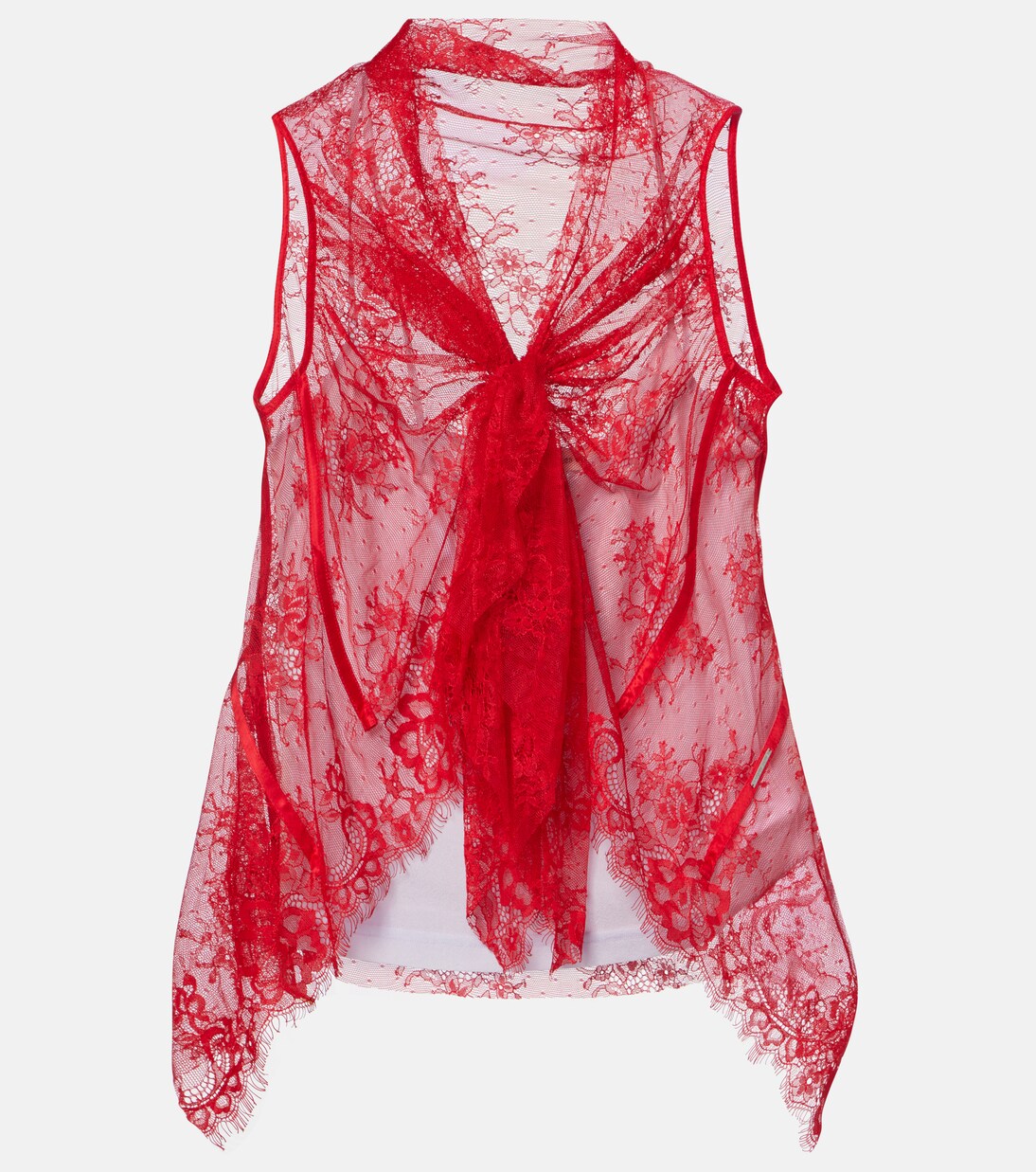 Tie-neck silk-trimmed lace top | Jacques Wei