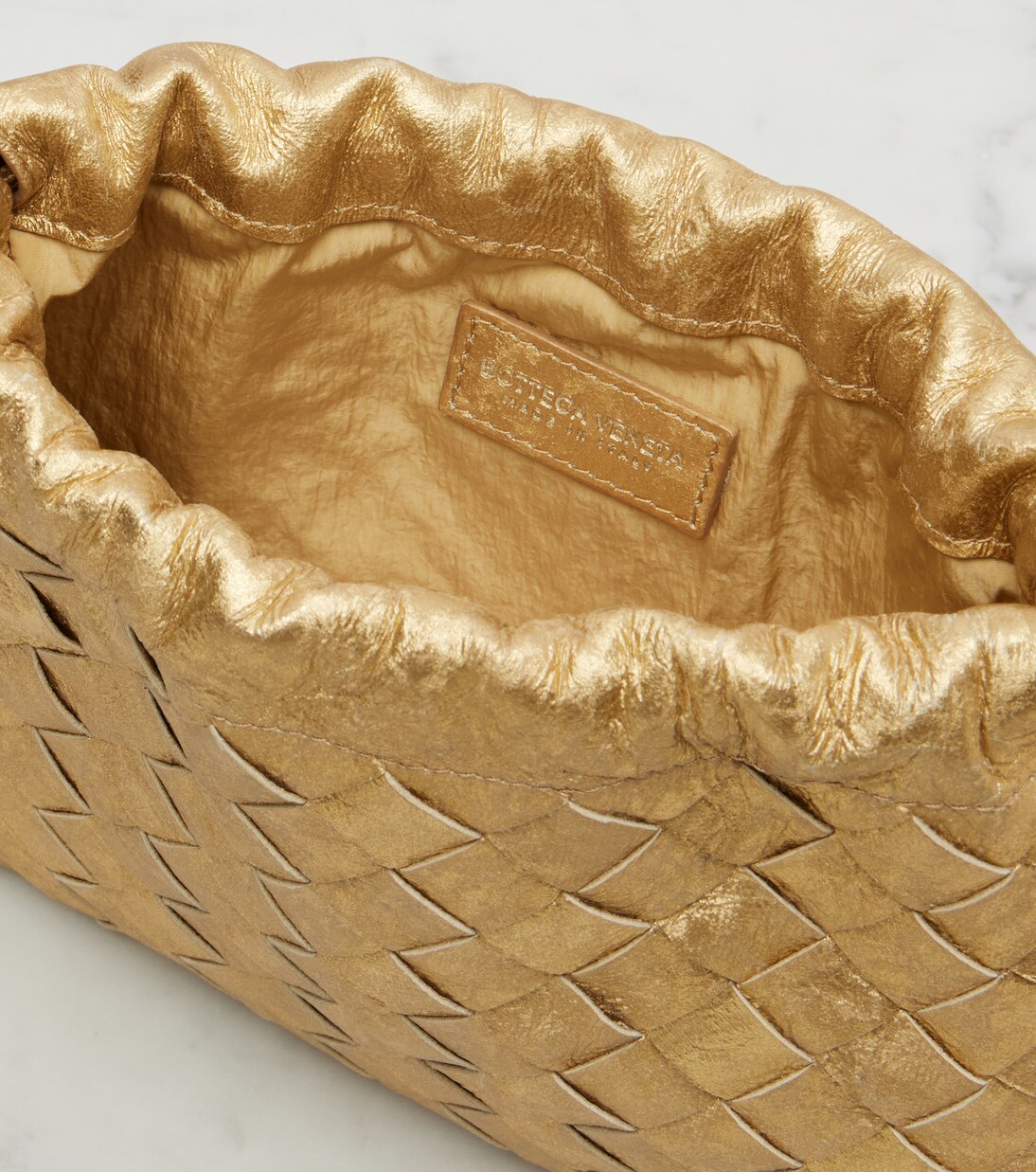 Intrecciato Small metallic leather pouch | Bottega Veneta