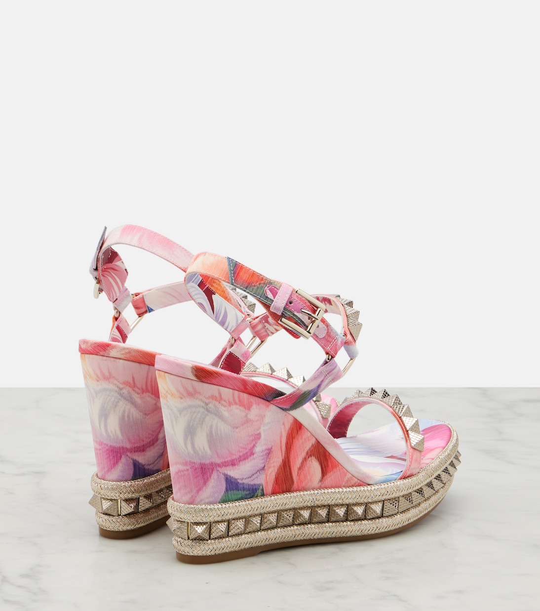 Pyra Clou studded floral chiné espadrille wedges | Christian Louboutin