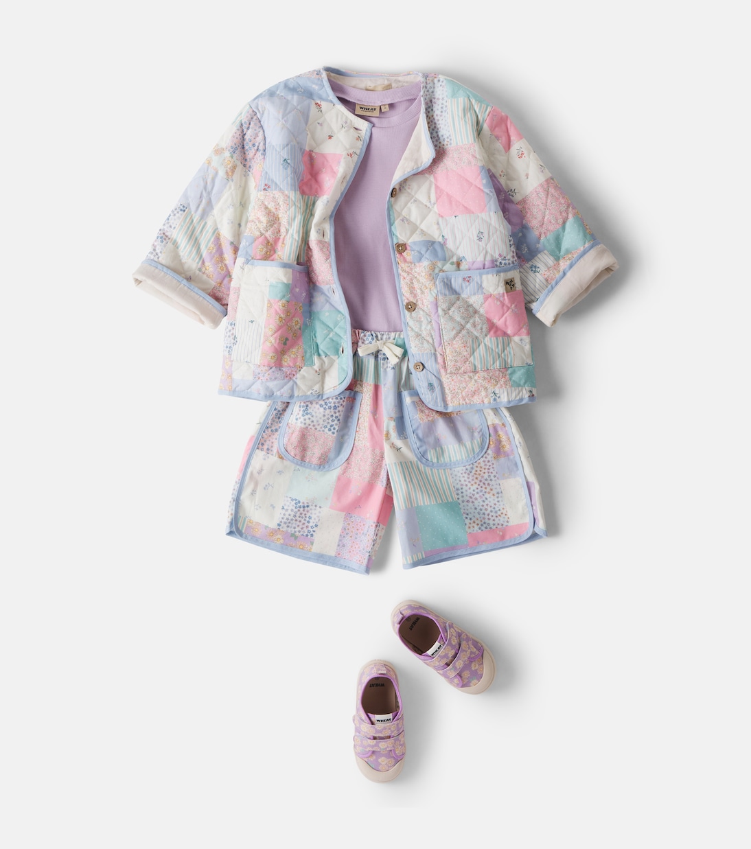 Inaja quilted patchwork cotton jacket | Wheat