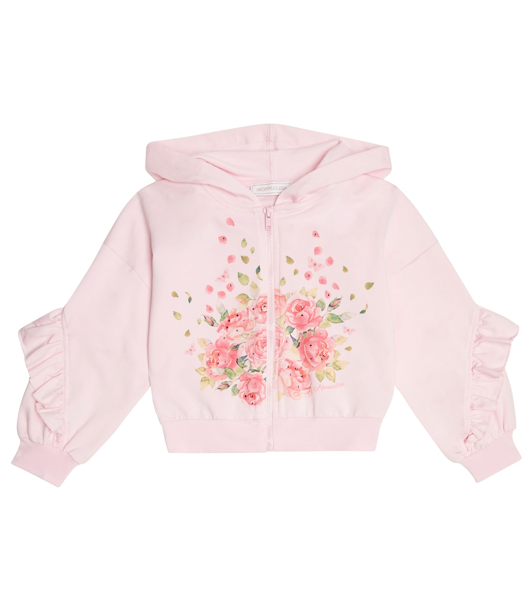 Floral ruffled jersey hoodie | Monnalisa