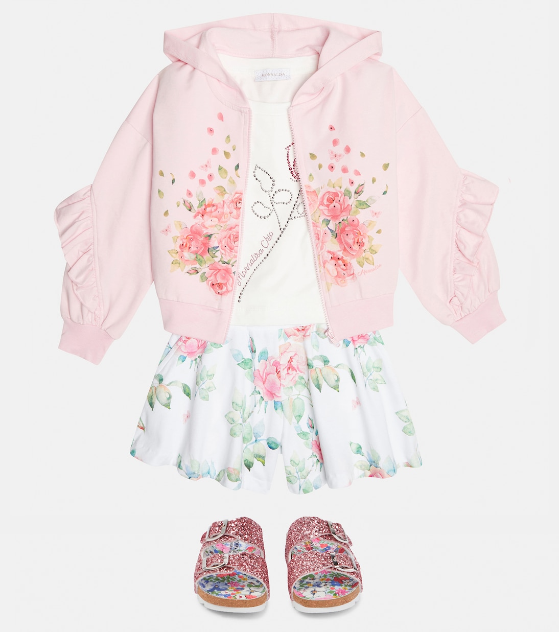 Floral ruffled jersey hoodie | Monnalisa