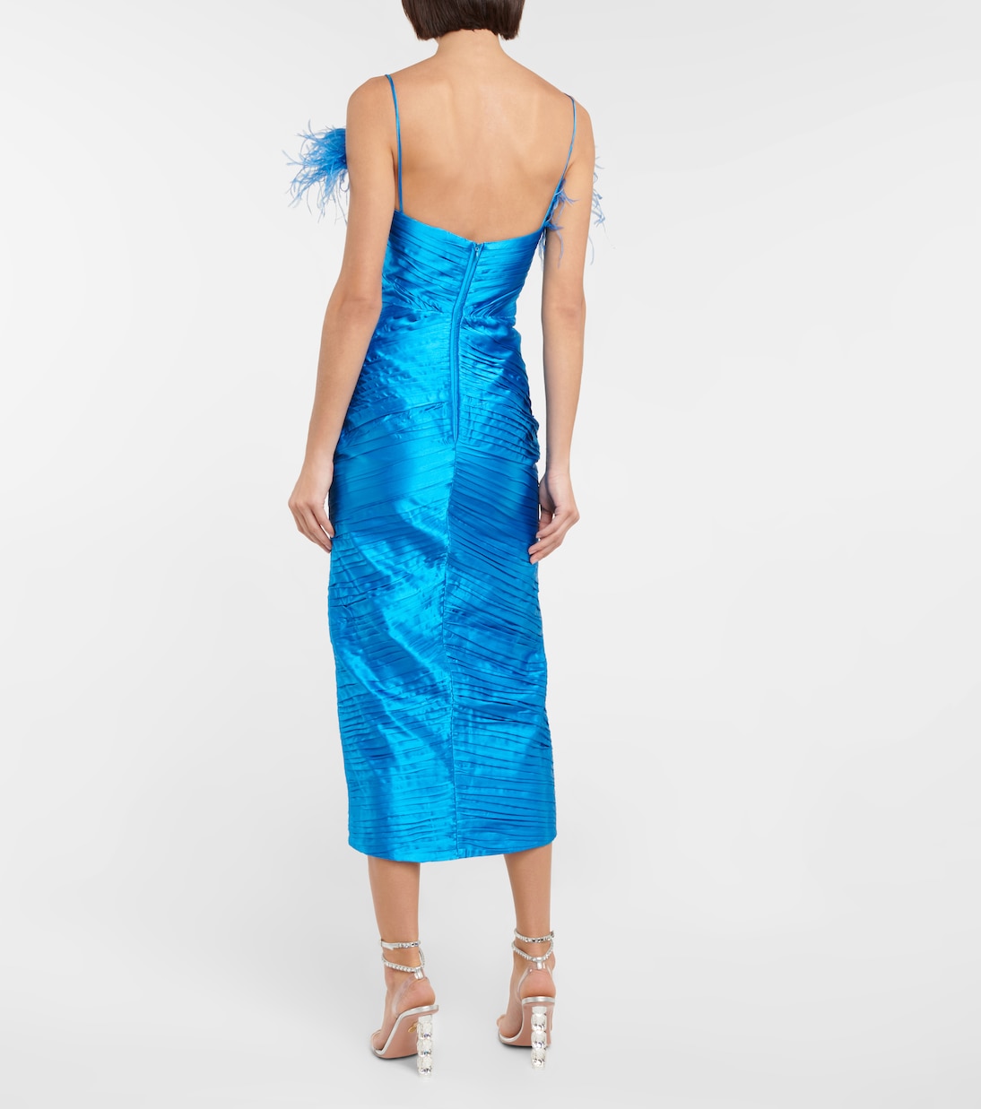 Midikleid aus Satin mit Federn | Rasario